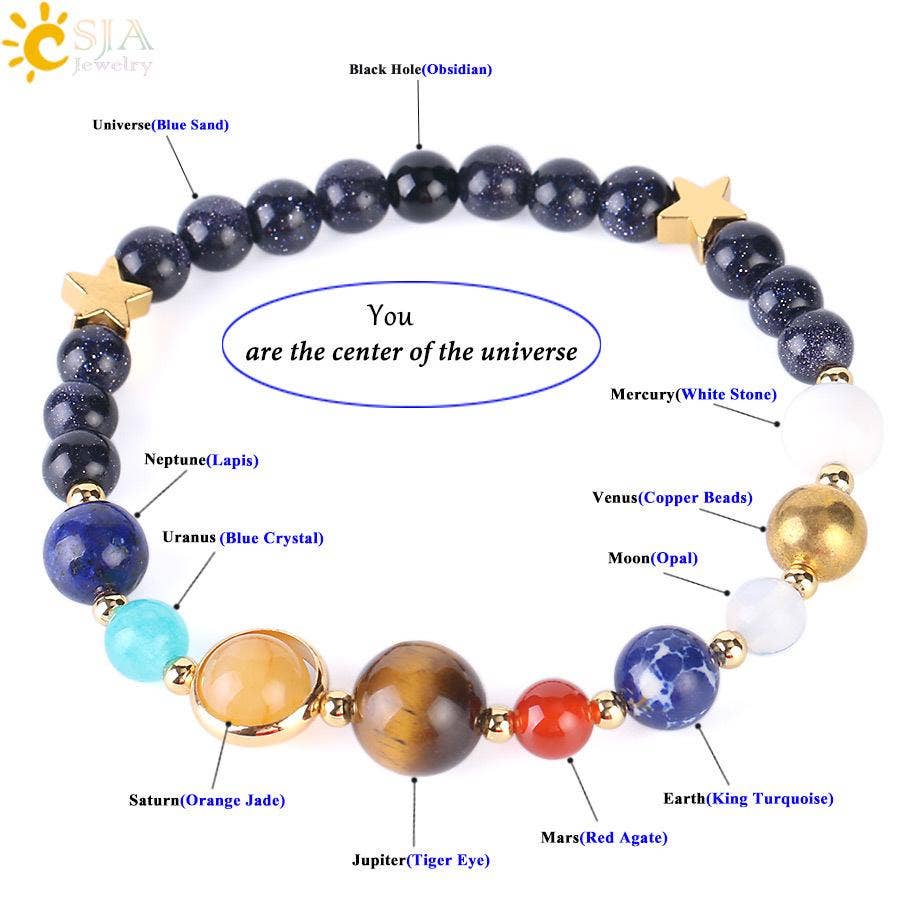 Galaxy Solar System Natural Stone  Beaded Bracelet
