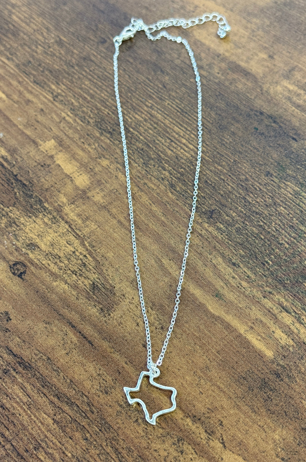 Little Silver Hammered Texas Outline Necklace