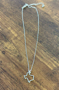 Little Silver Hammered Texas Outline Necklace