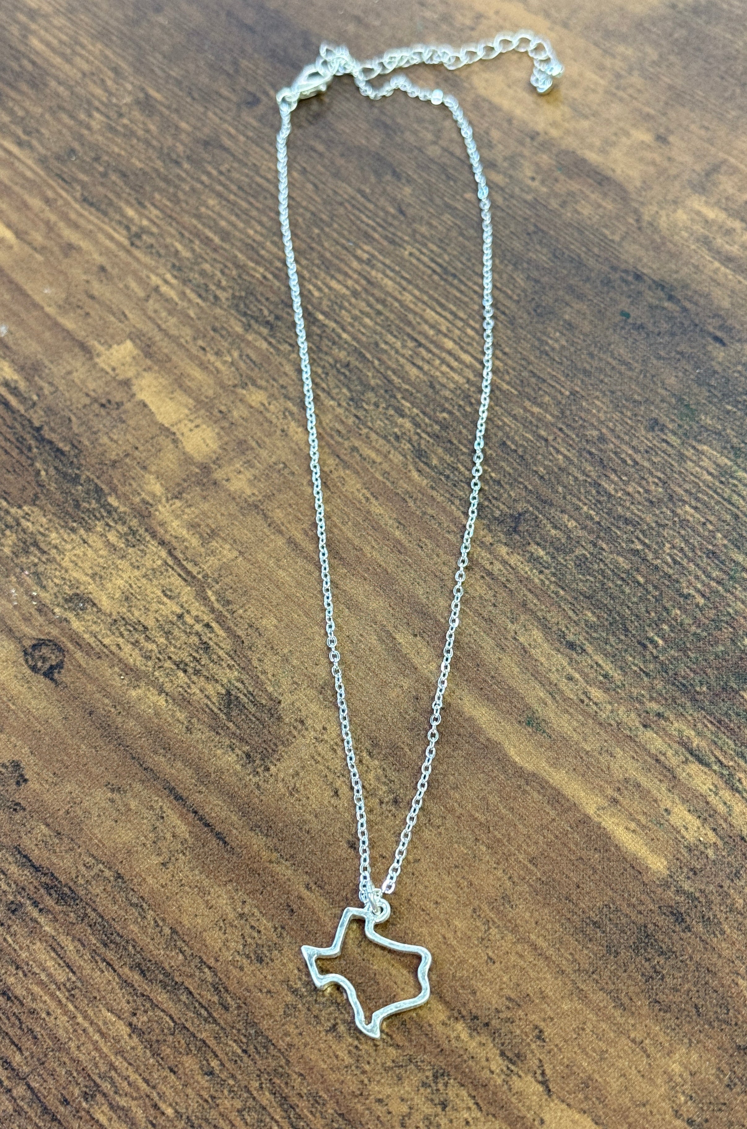 Little Silver Hammered Texas Outline Necklace