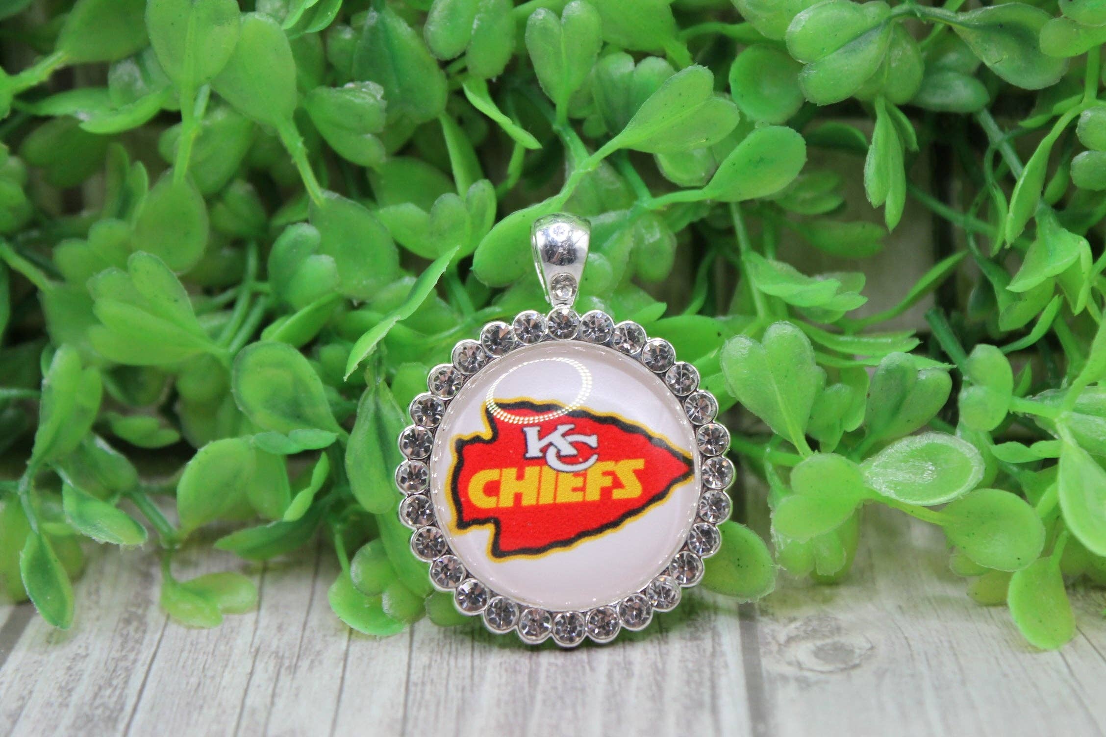 KC Chiefs Pendant Necklace with Rhinestones