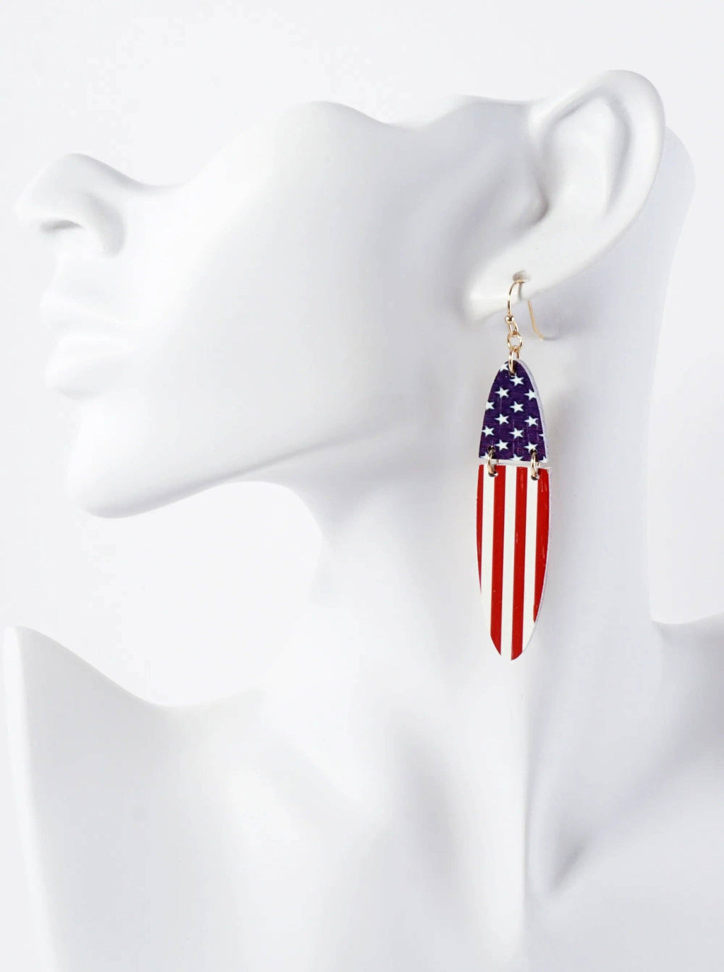 Patriotic-Theme US Flag Printed Oval Dangle Drop Earrings