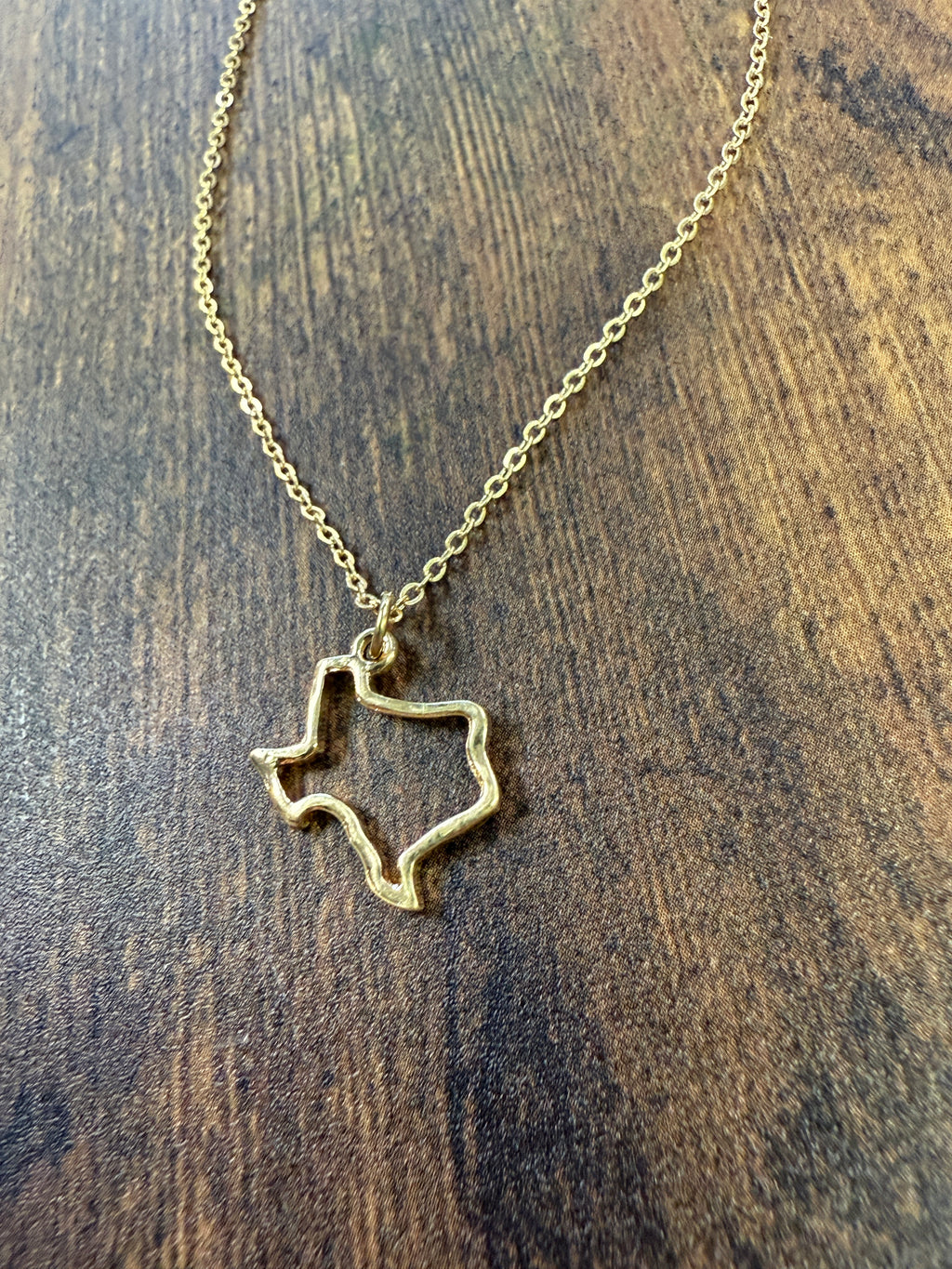 Little Gold Hammered Texas Outline Necklace