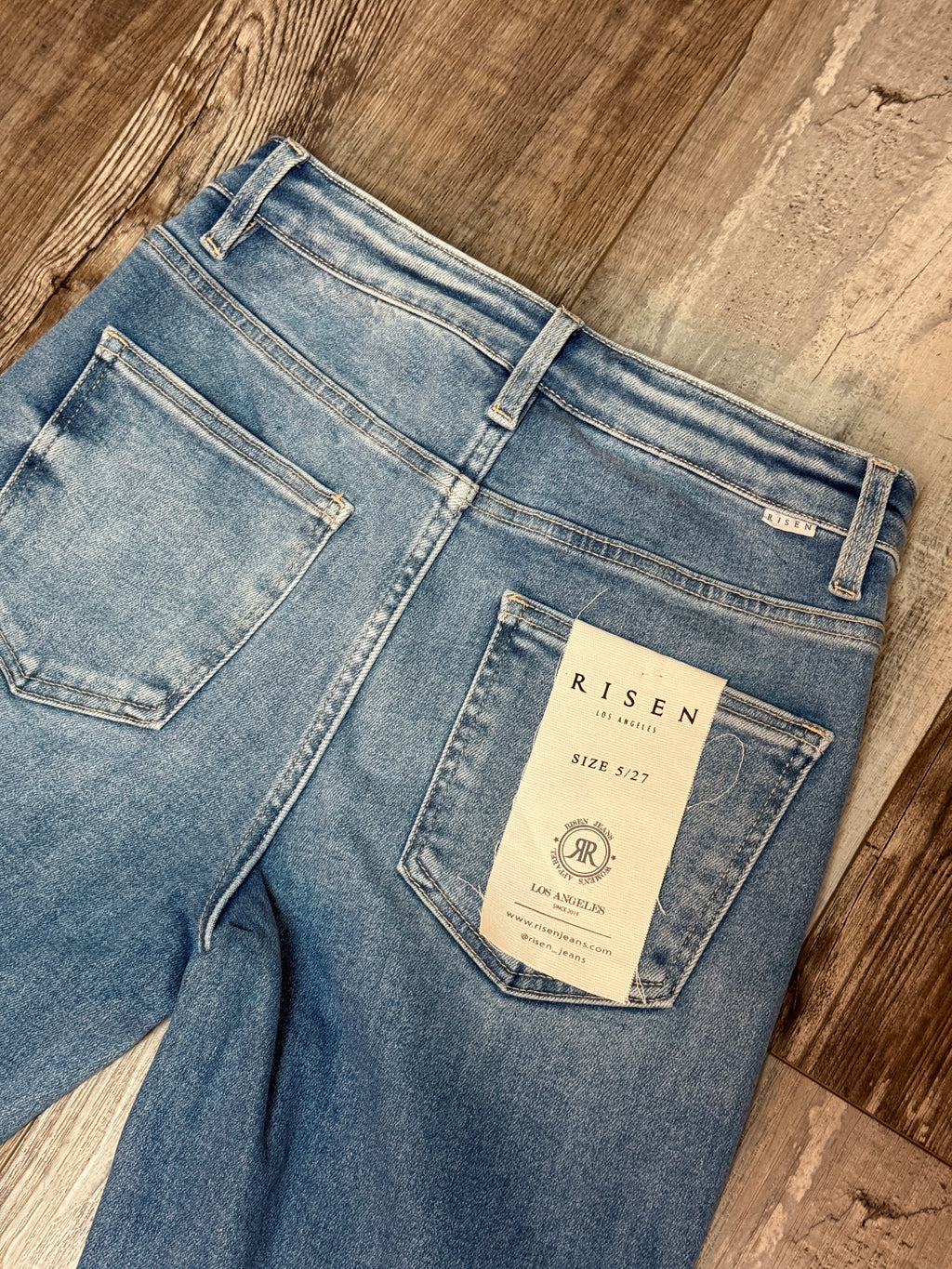 Risen High Rise Crop Straight Jeans w/ Tummy Control Medium Wash