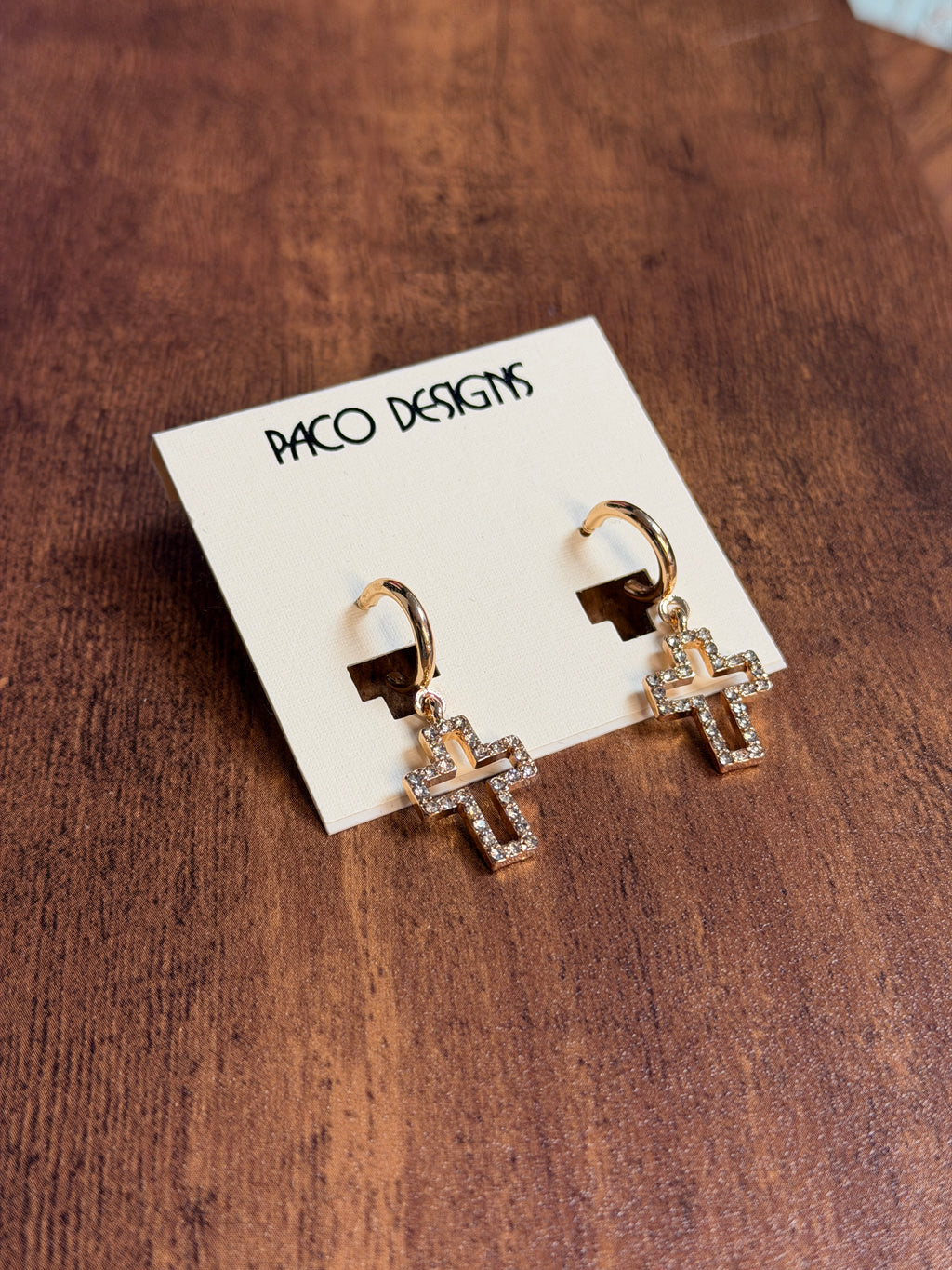 Dainty Gold CZ Rhinestone Cross Dangle Hoop Earrings