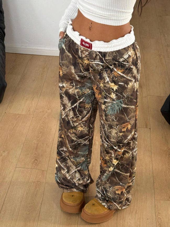 Woodland Camo Print Western Vintage Wide Leg Pants