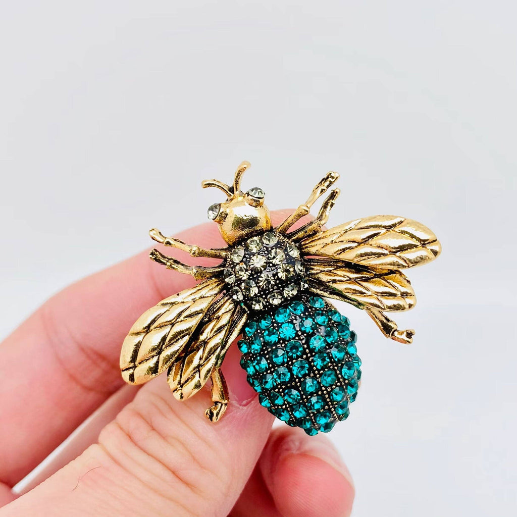 Metal Rhinestone Bee Brooch Clothes Pin