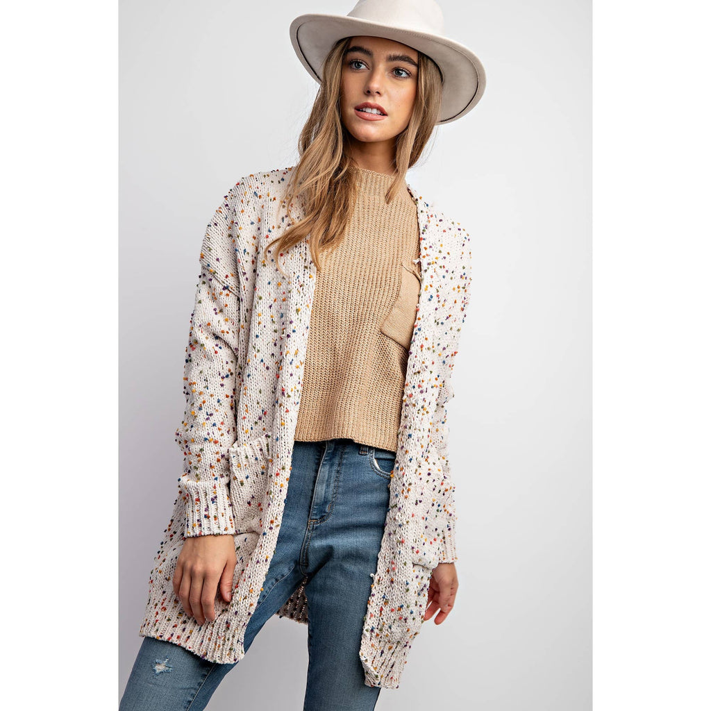 CARDIGAN W RAINBOW POPCORN SPECKLES