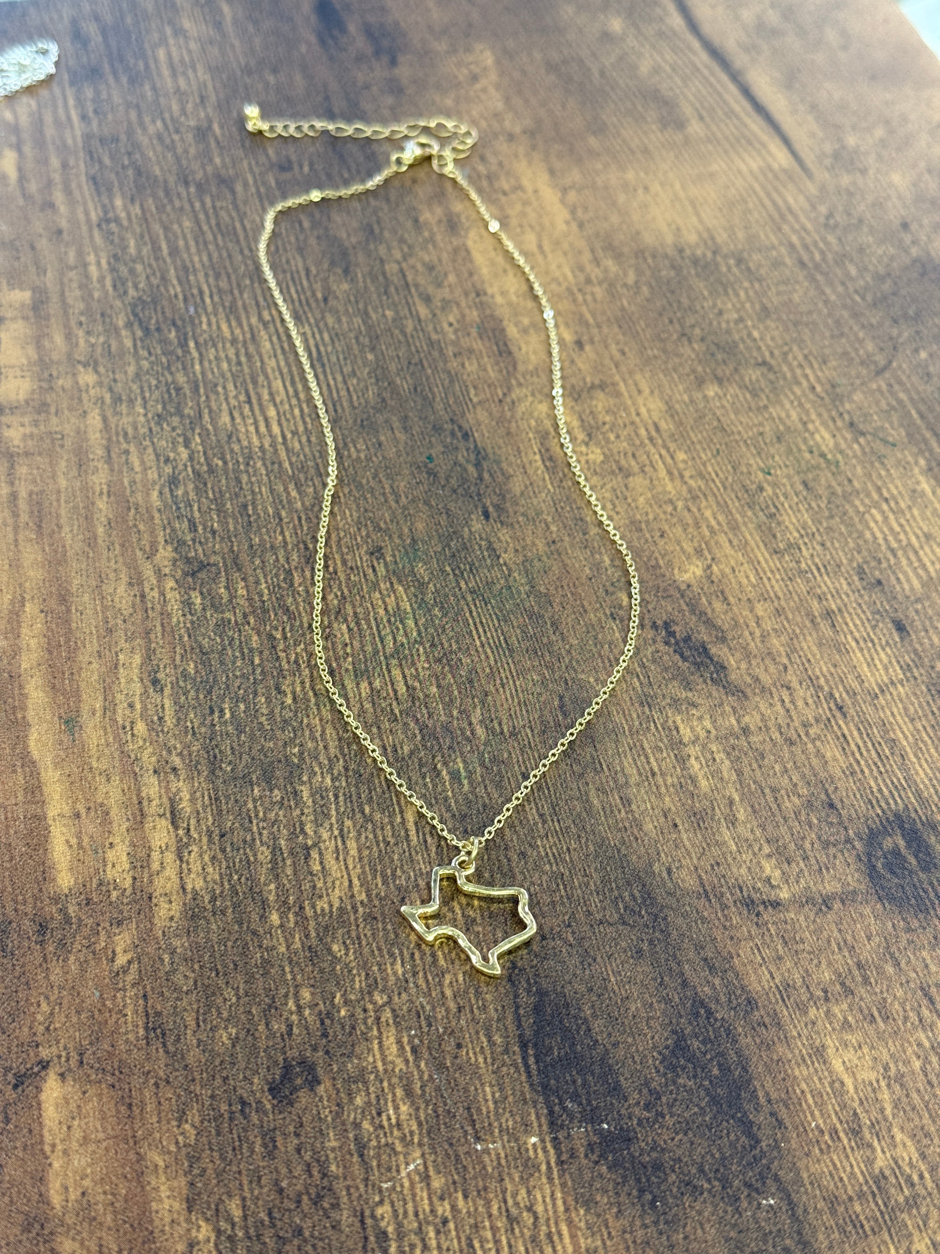 Little Gold Hammered Texas Outline Necklace