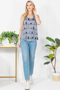 Playful Cat Print Graphic Tank Top