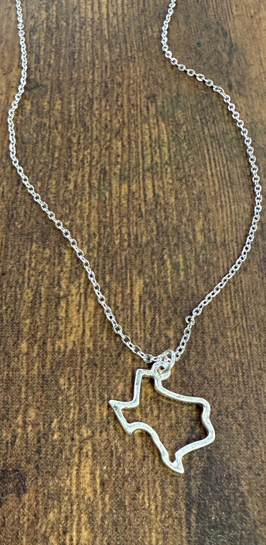 Little Silver Hammered Texas Outline Necklace
