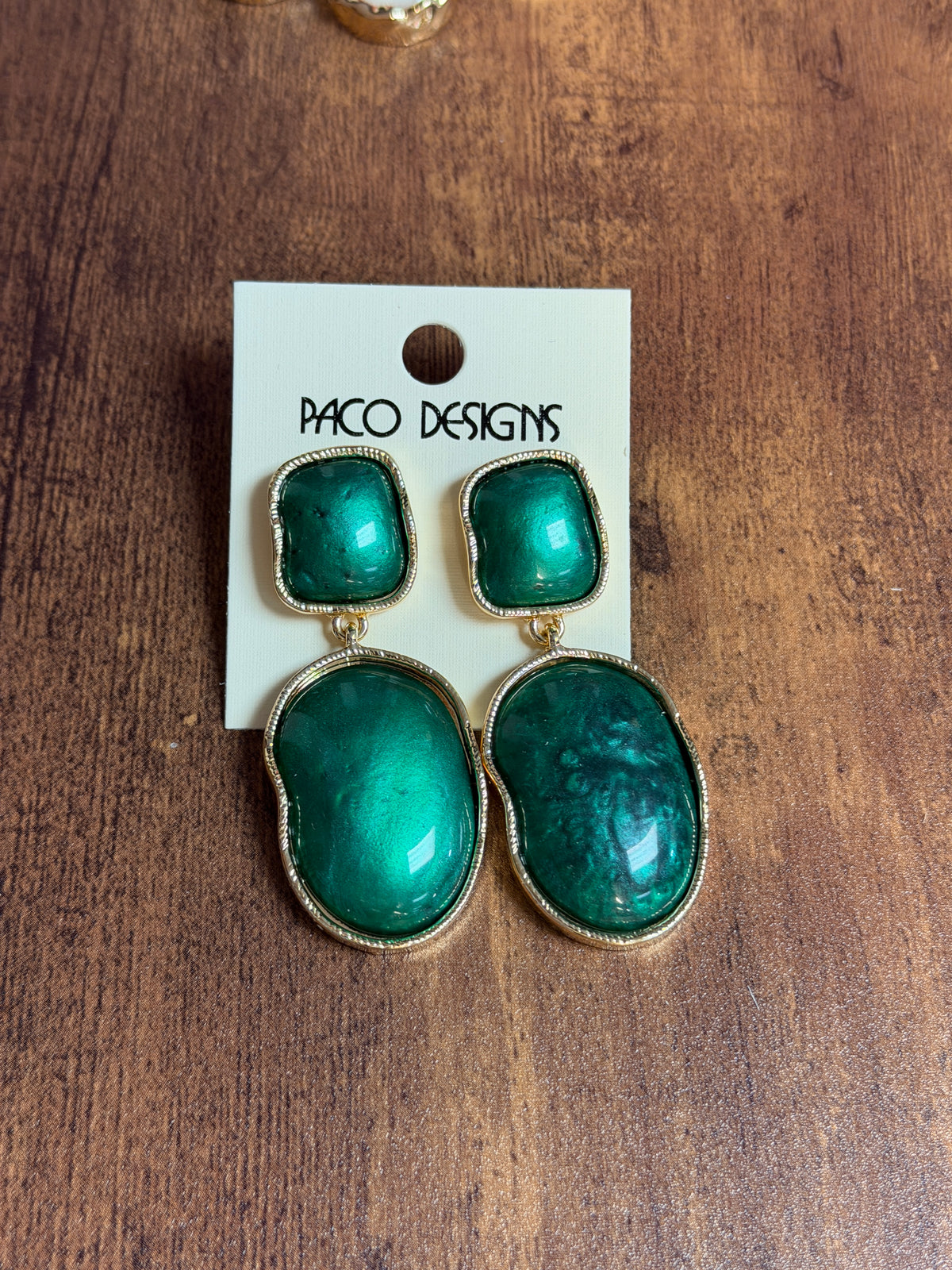 Stunning Milky Emerald Gold Trim Post Earring