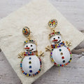 Winter Christmas Colorful Diamond Studded Snowman Earrings