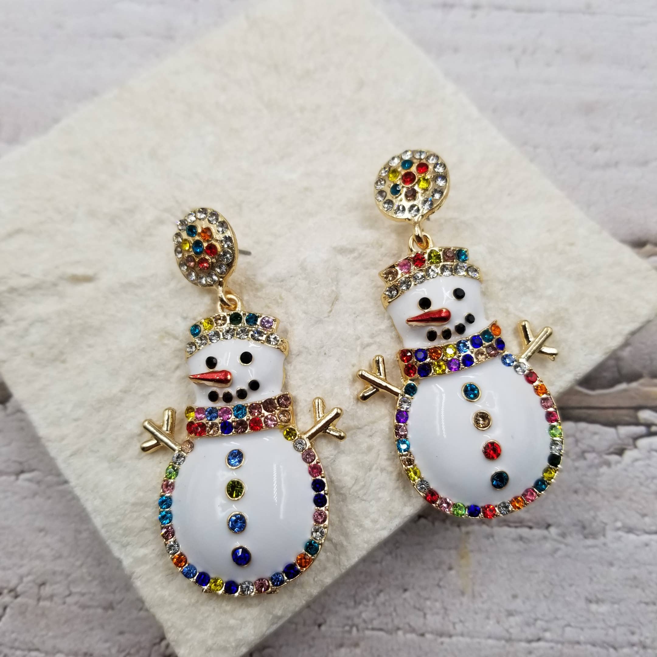 Winter Christmas Colorful Diamond Studded Snowman Earrings