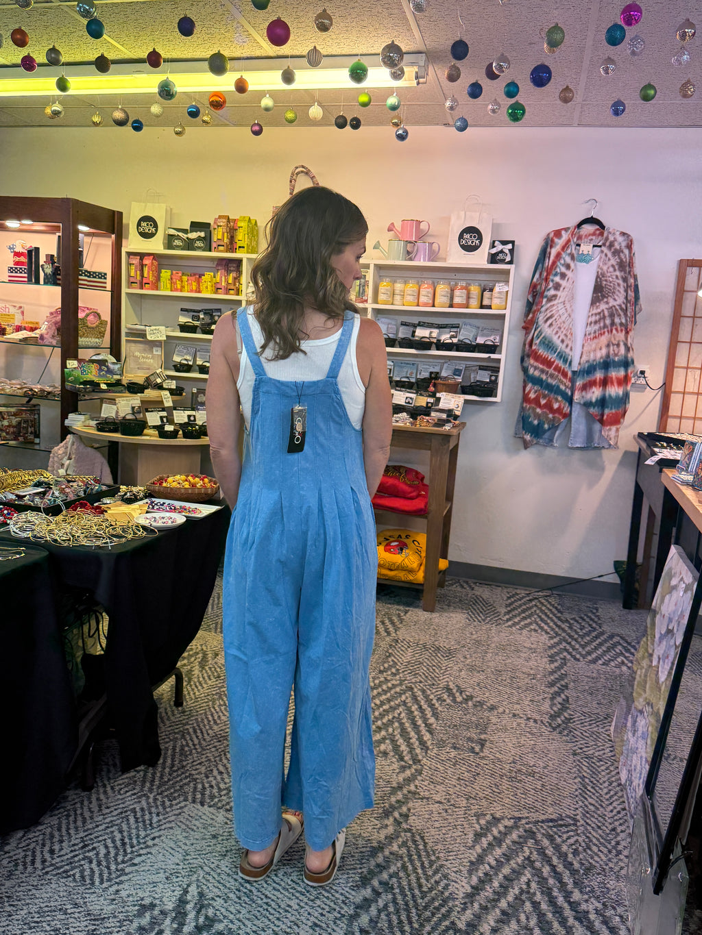 Mineral Washed Overall Pleated Jumpsuit