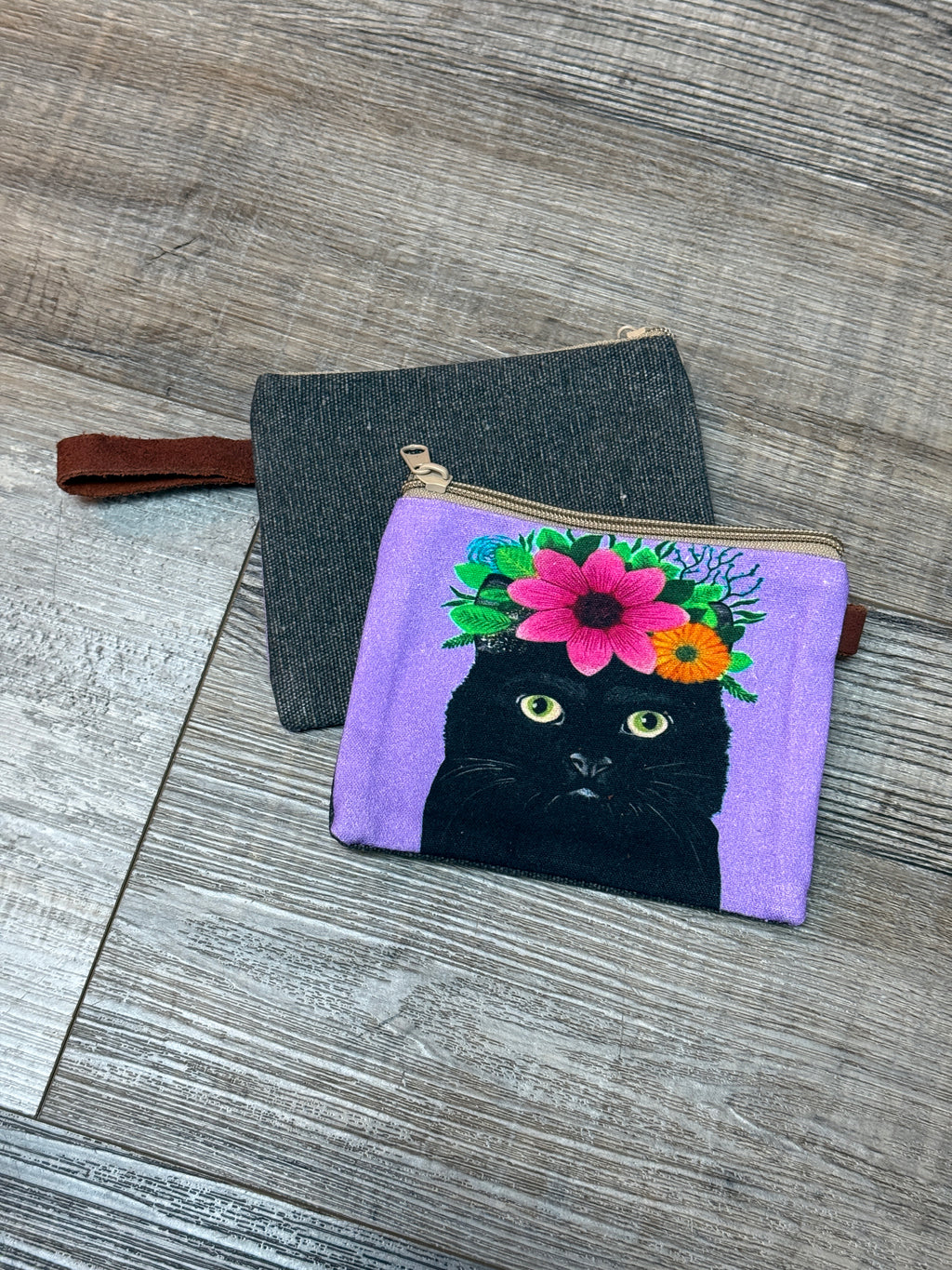 Colorful Frida Cat Canvas 4.5”x 6”Pouch