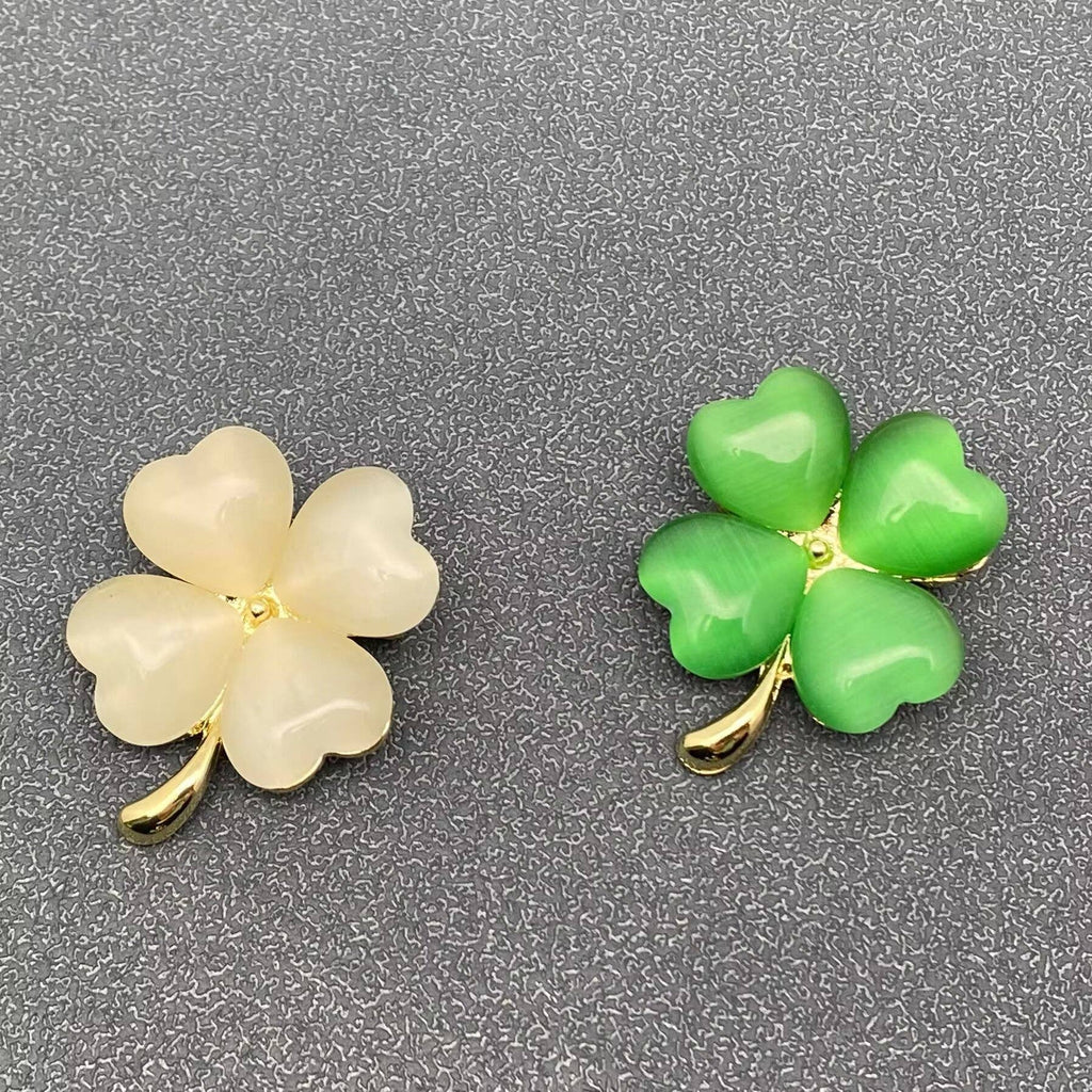 Cat's Eye Stone Design Four-leaf Clover Brooch