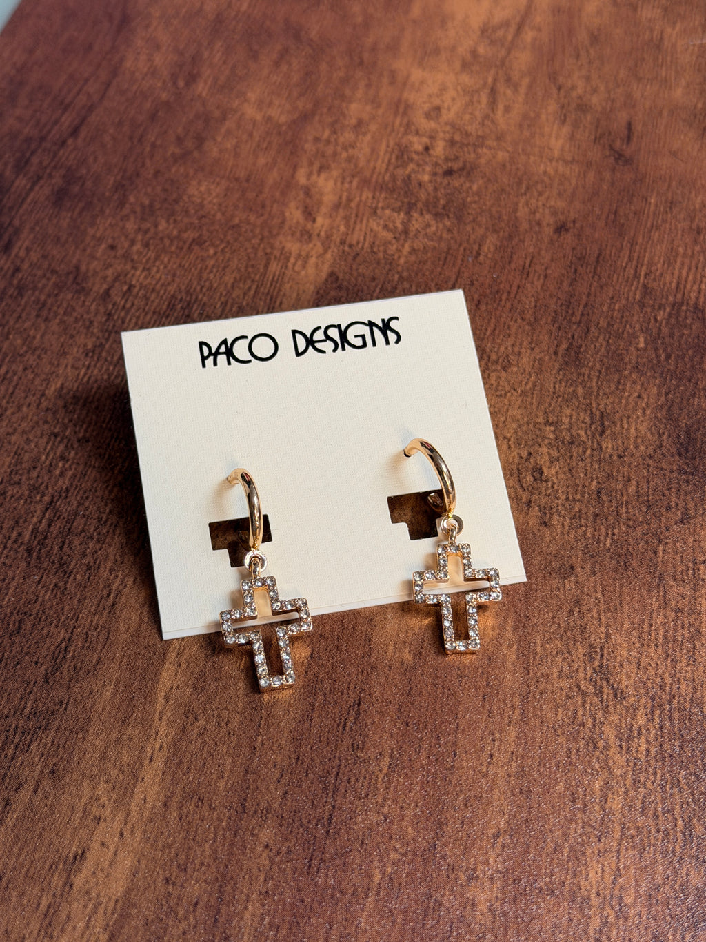 Dainty Gold CZ Rhinestone Cross Dangle Hoop Earrings