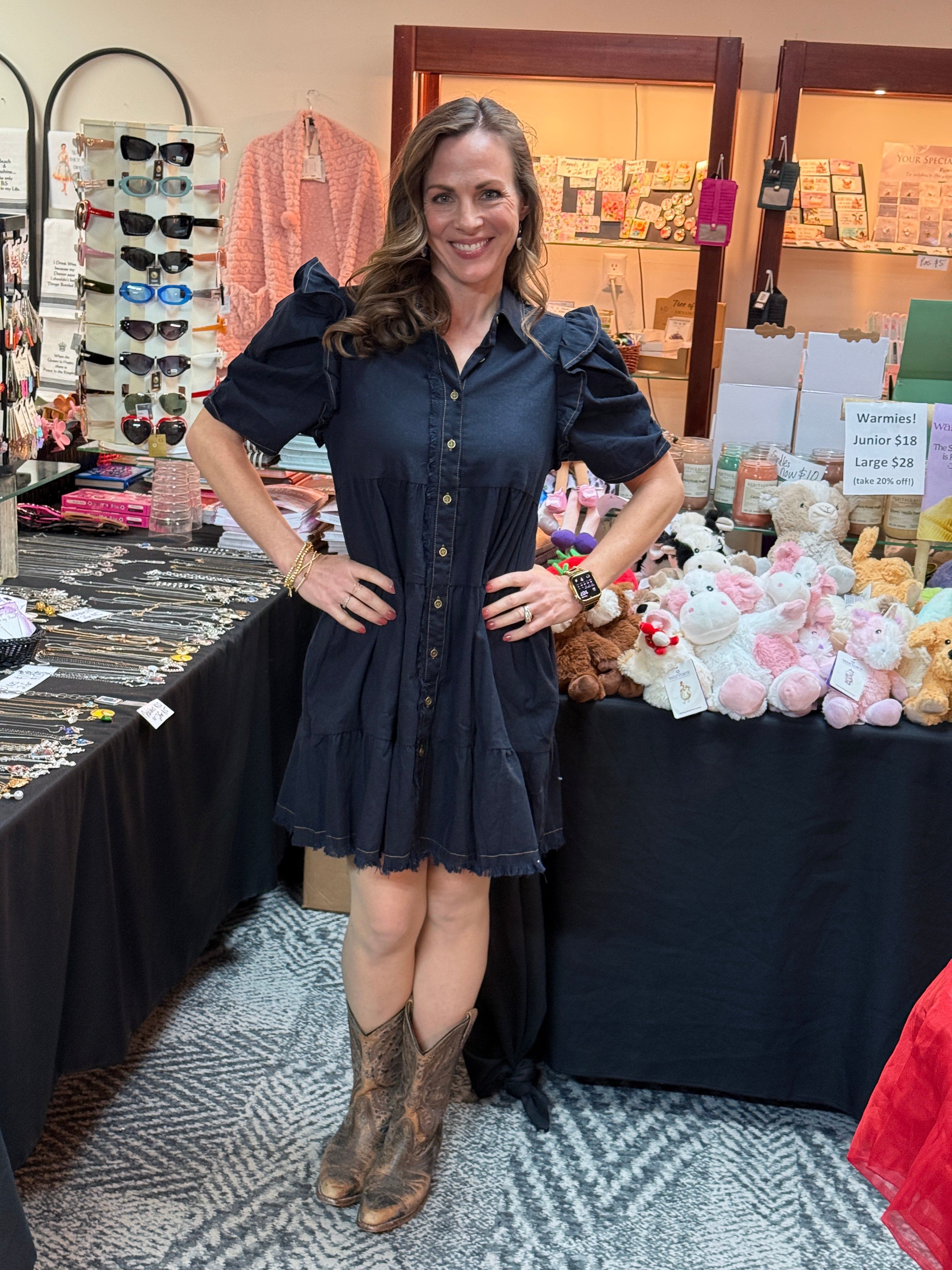 Dark Wash Denim Dress with Buttons & Frayed Bottom