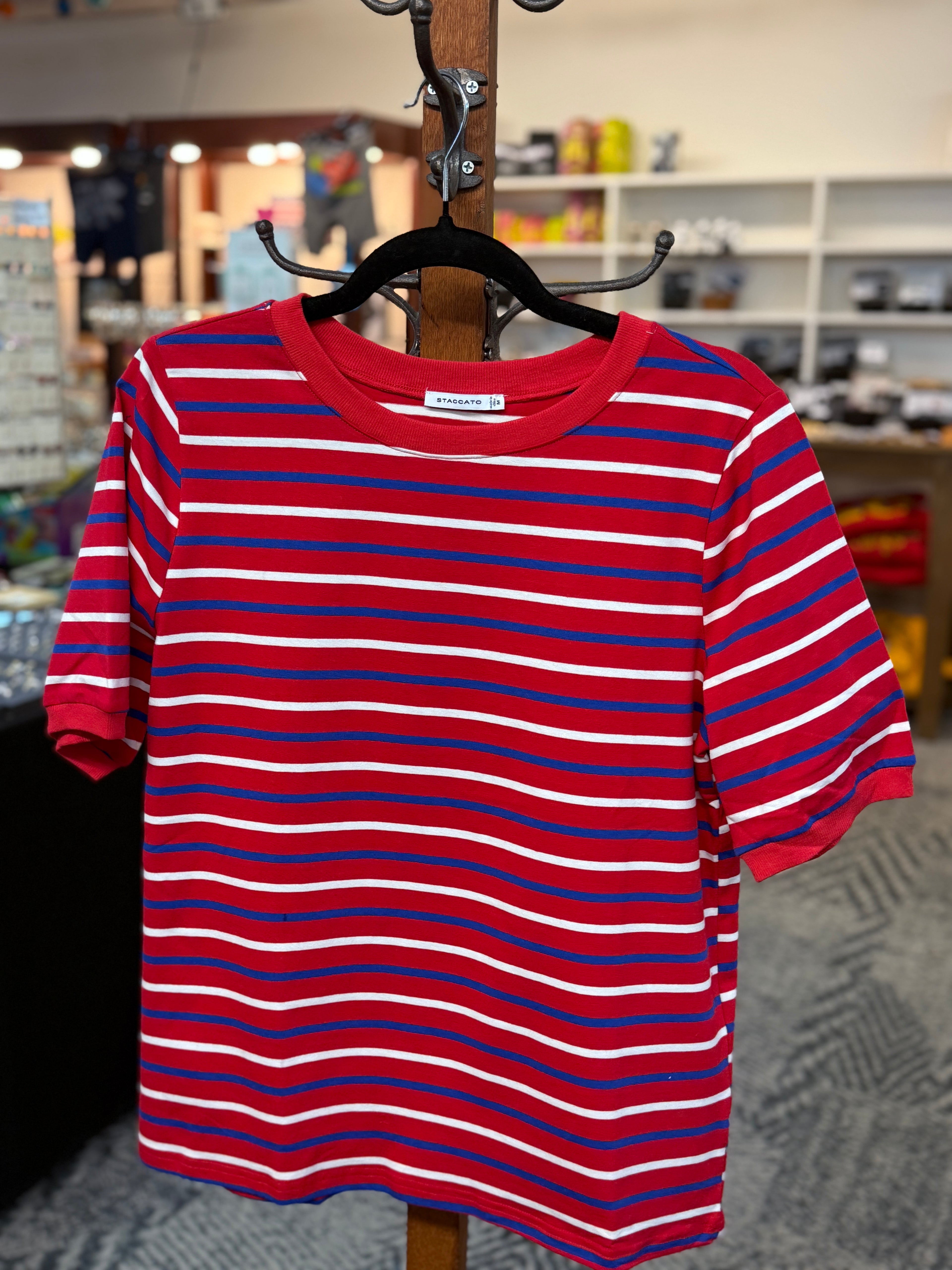 Red, White, and Blue Striped Crewneck Top by Staccato