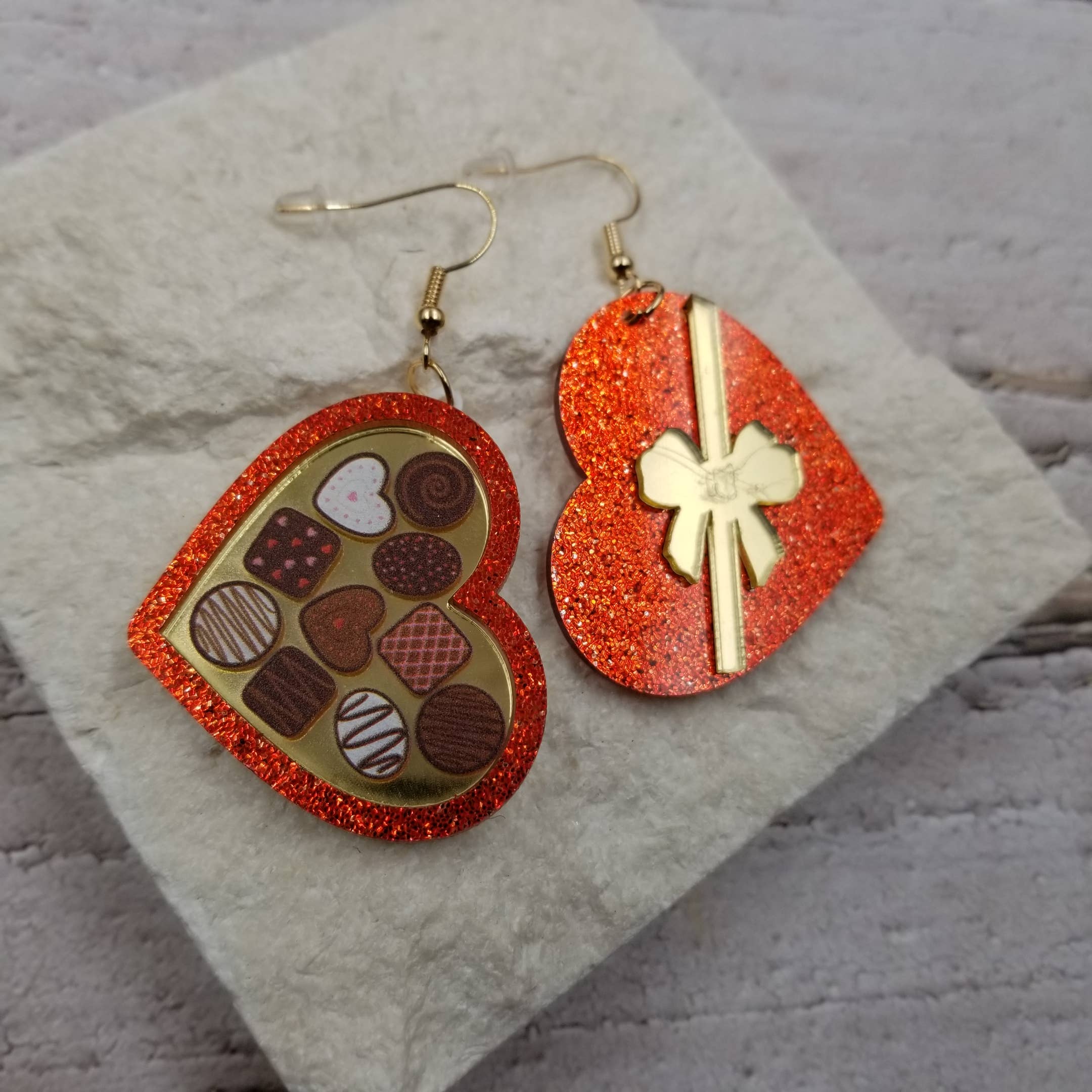 Candy Box Gift Hearts Valentine Earrings