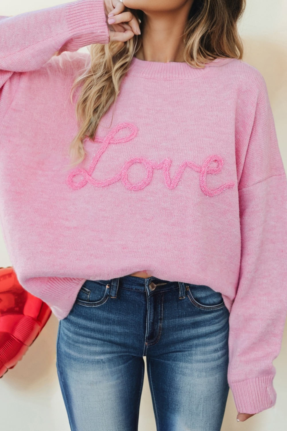 Valentines Corded Love Script Graphic Baggy Sweater