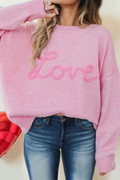 Valentines Corded Love Script Graphic Baggy Sweater