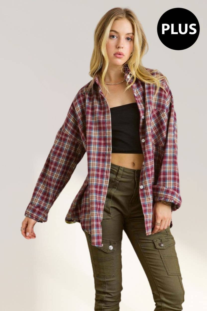 PLUS BUTTON DOWN PLAID SHIRT