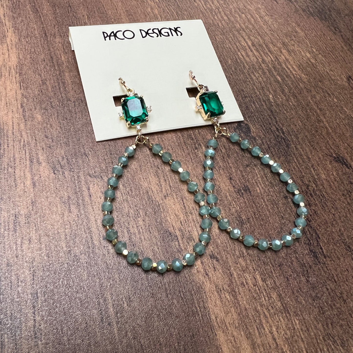 Gold Gem Top Beaded Teardrop Earrings