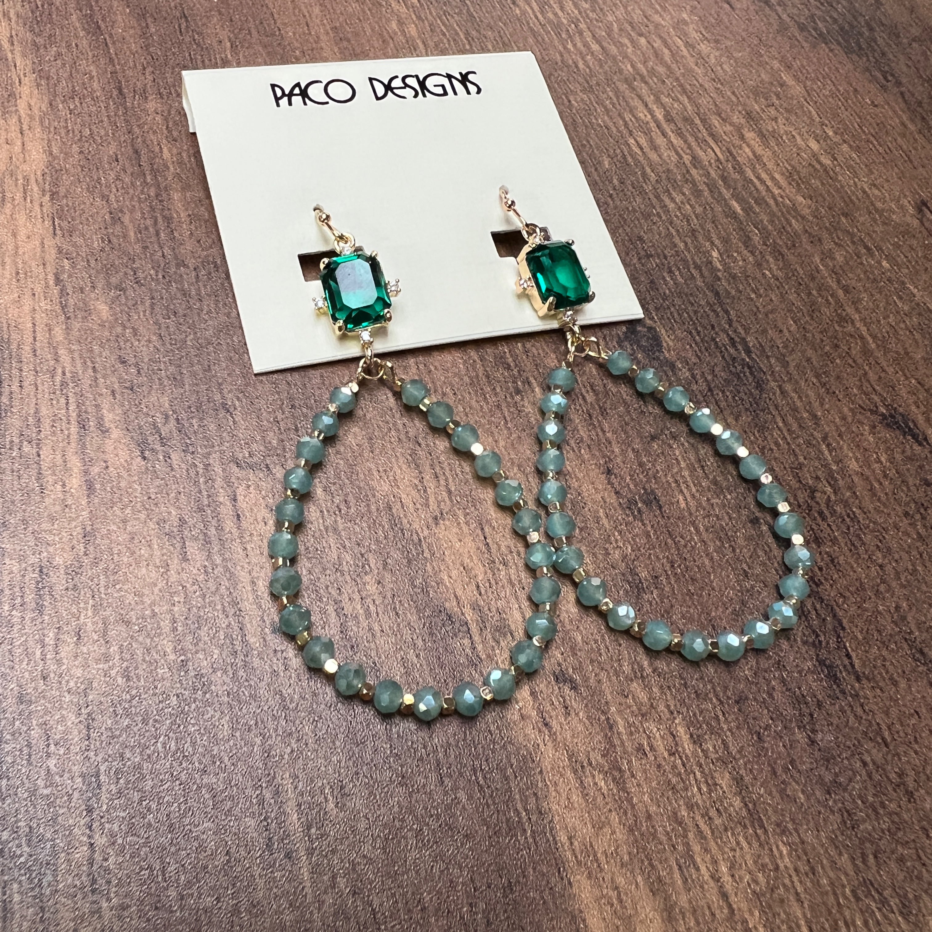 Gold Gem Top Beaded Teardrop Earrings