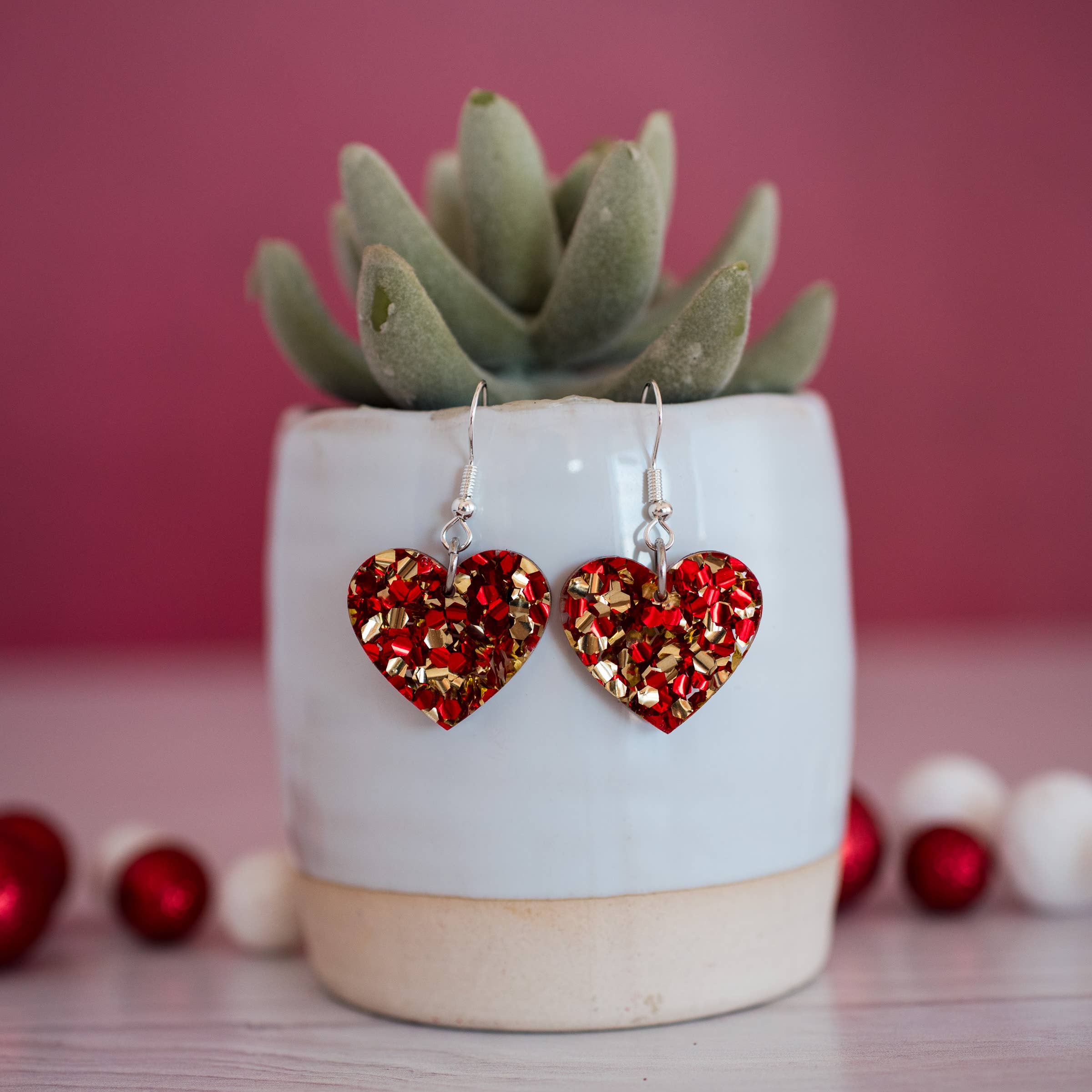 Petite Kansas City Football  Chunky Glitter Heart Dangles