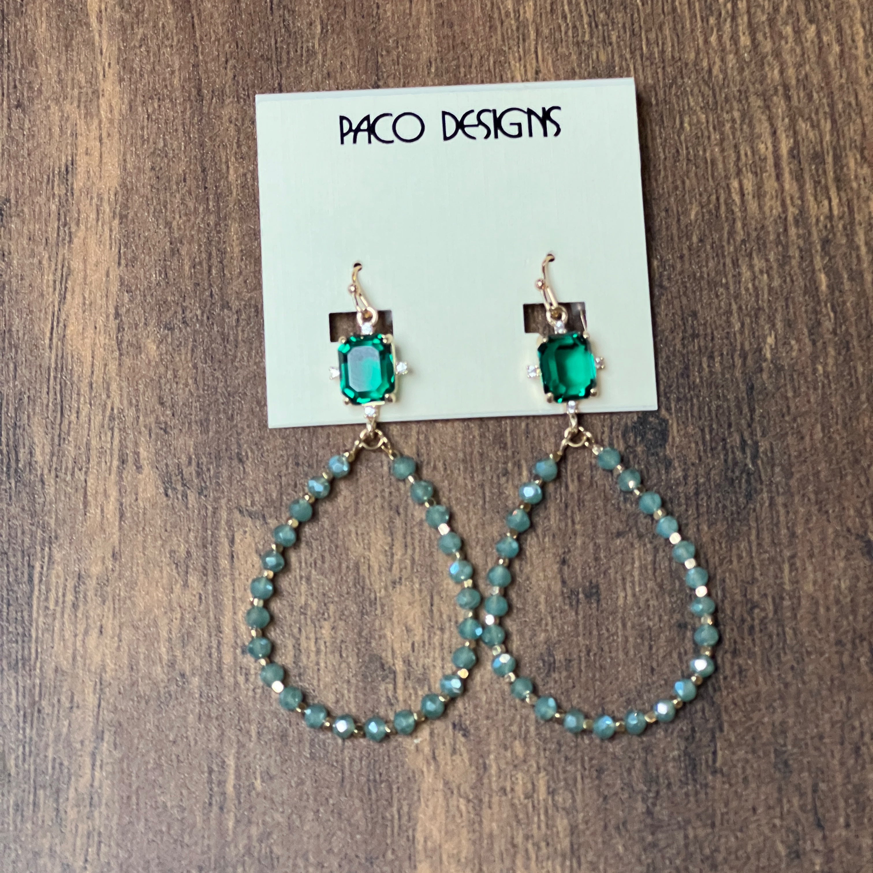 Gold Gem Top Beaded Teardrop Earrings