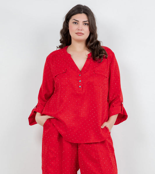 Red V-neck Holiday Sparkle Blouse