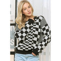CHIC CHECKER JACQUARD PRINT CASUAL PULLOVER SWEATER