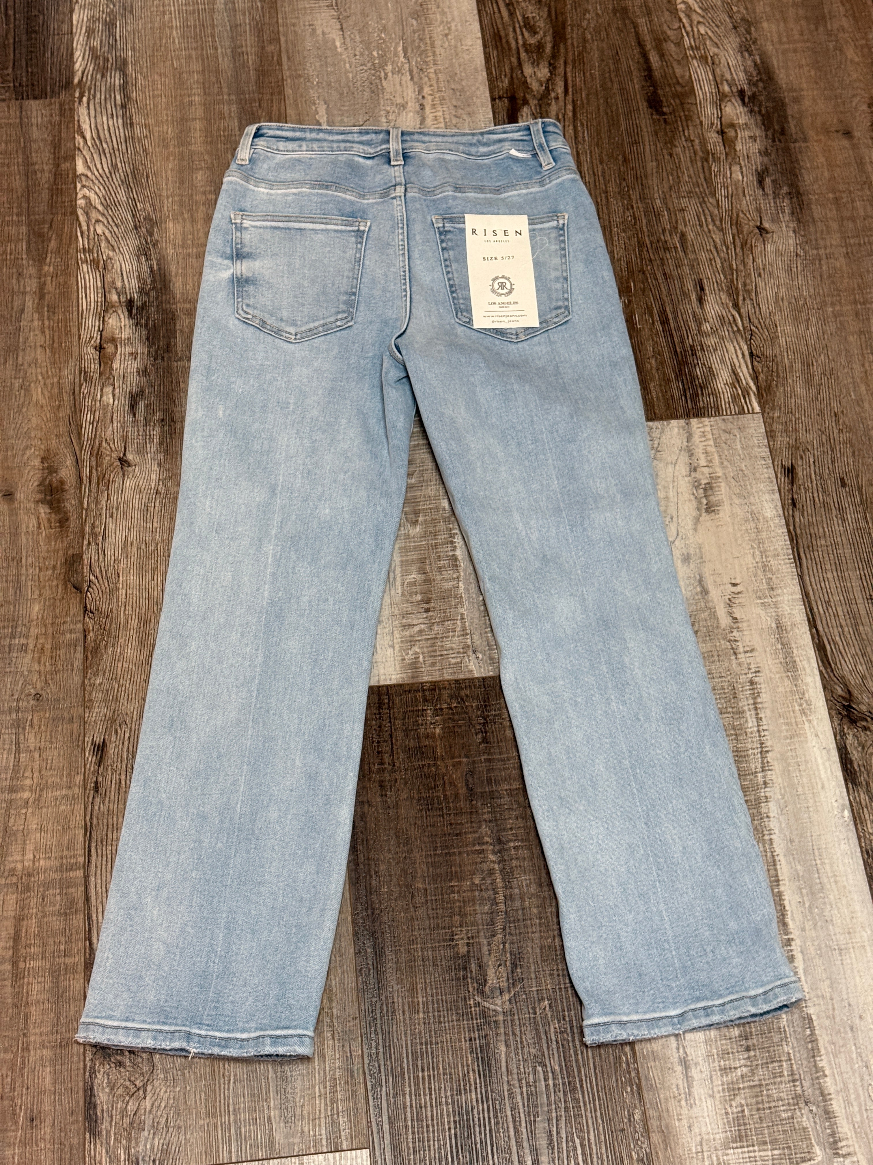 Risen Tummy Control High Rise Crop Straight Jeans Light Wash
