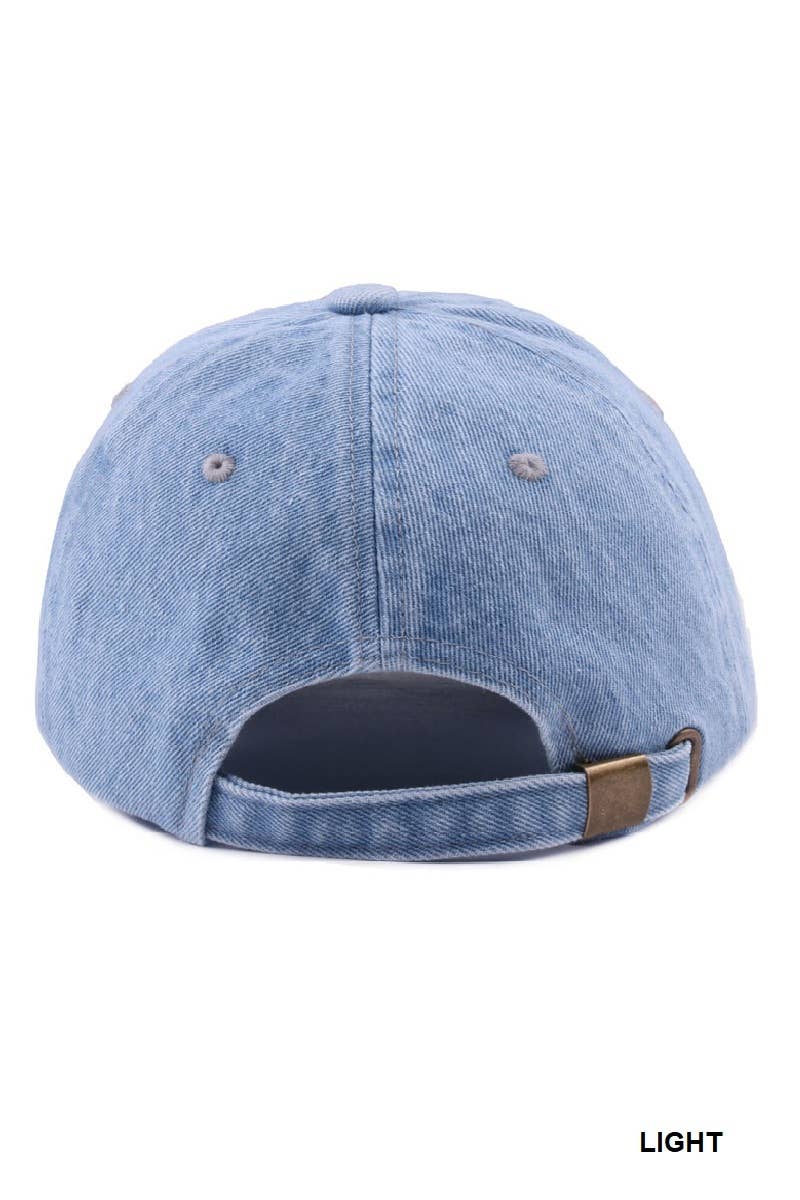Bow Embroidery Denim Washed Cap