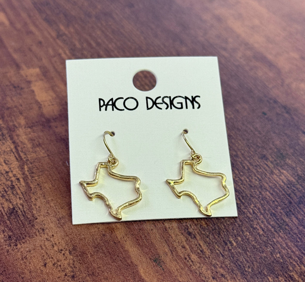 Small Gold Hammered Texas Outline Earrings