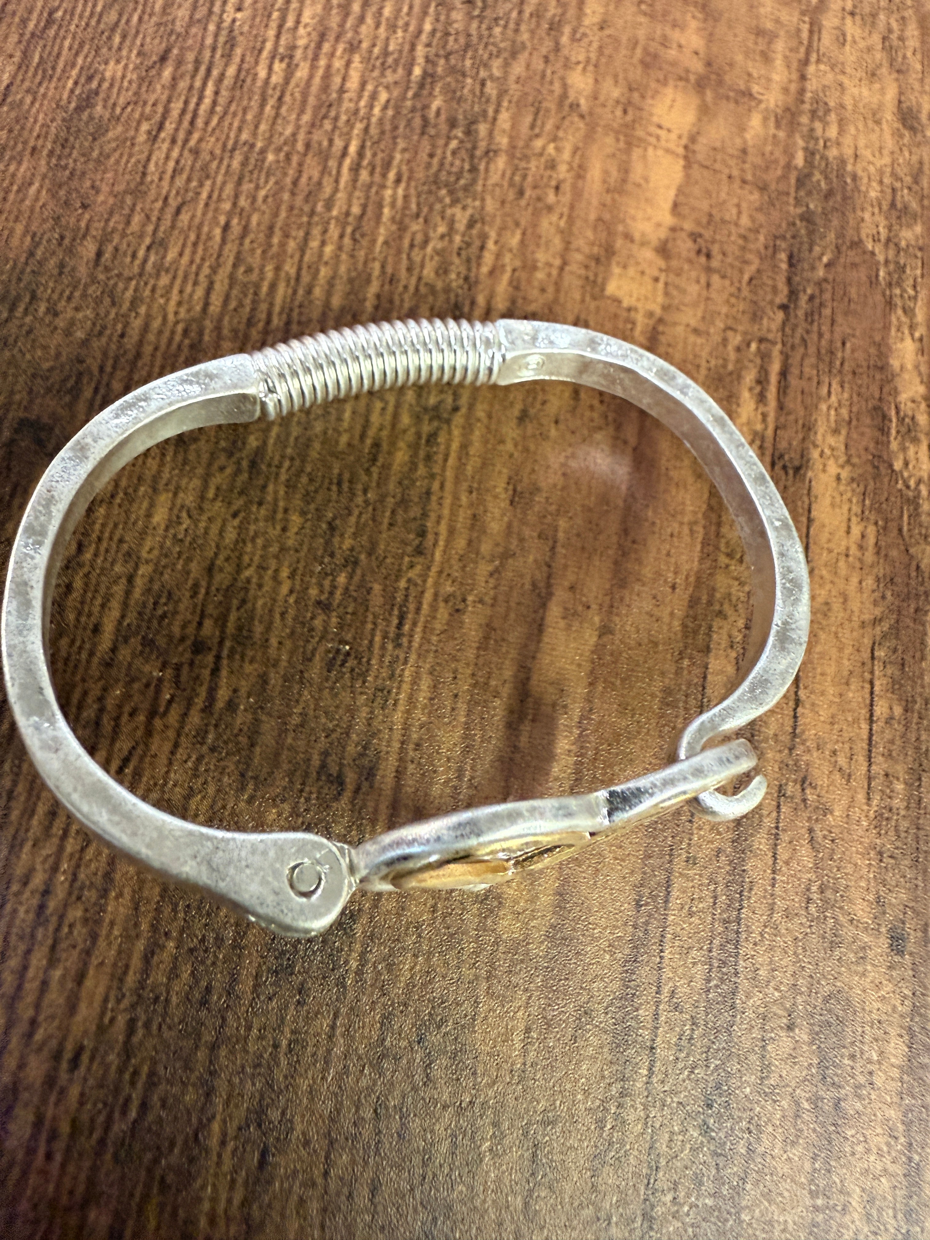 Mixed Metal Heart Cuff Bracelet -Silver/Gold