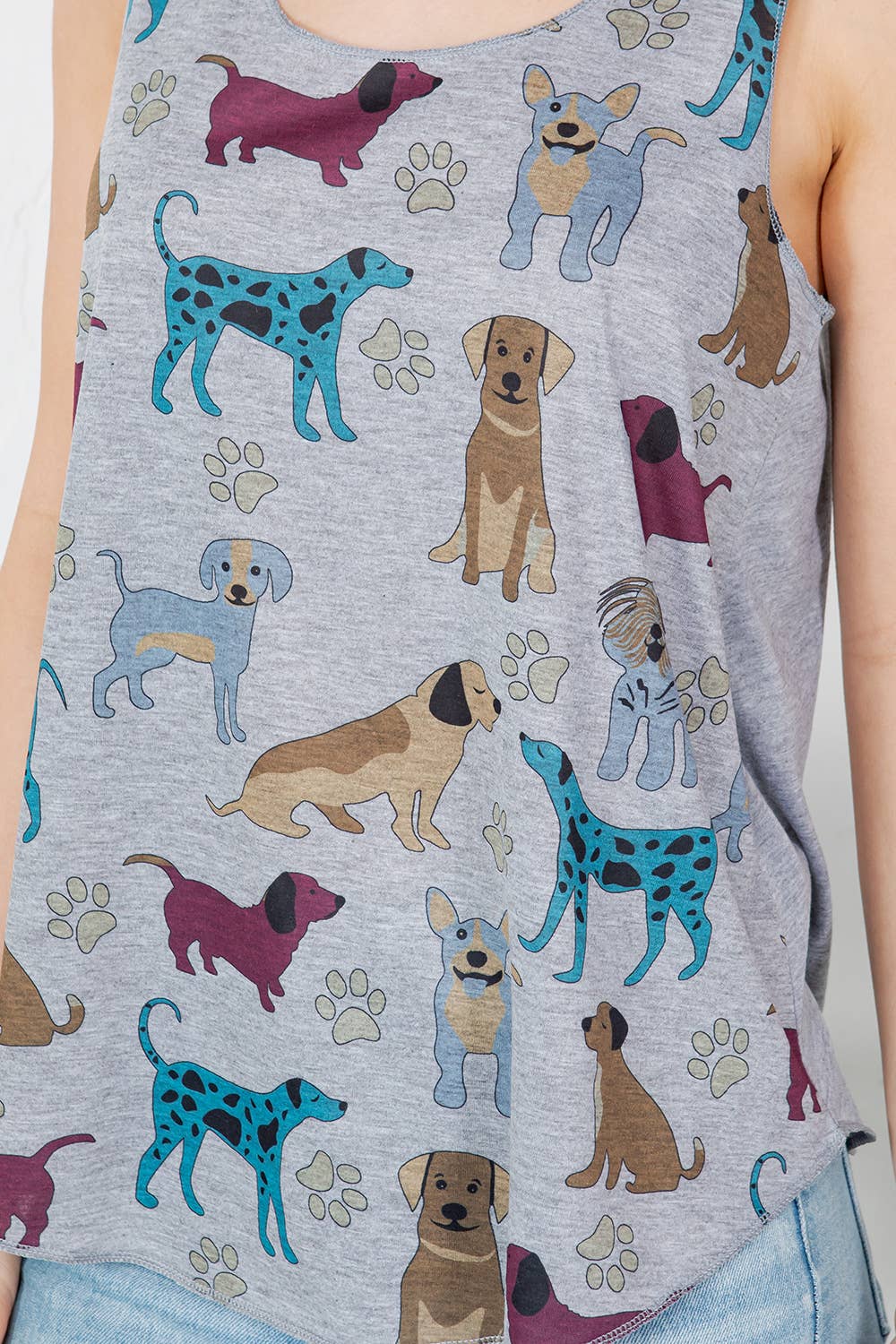 Colorful Dog Print Graphic Tank Top