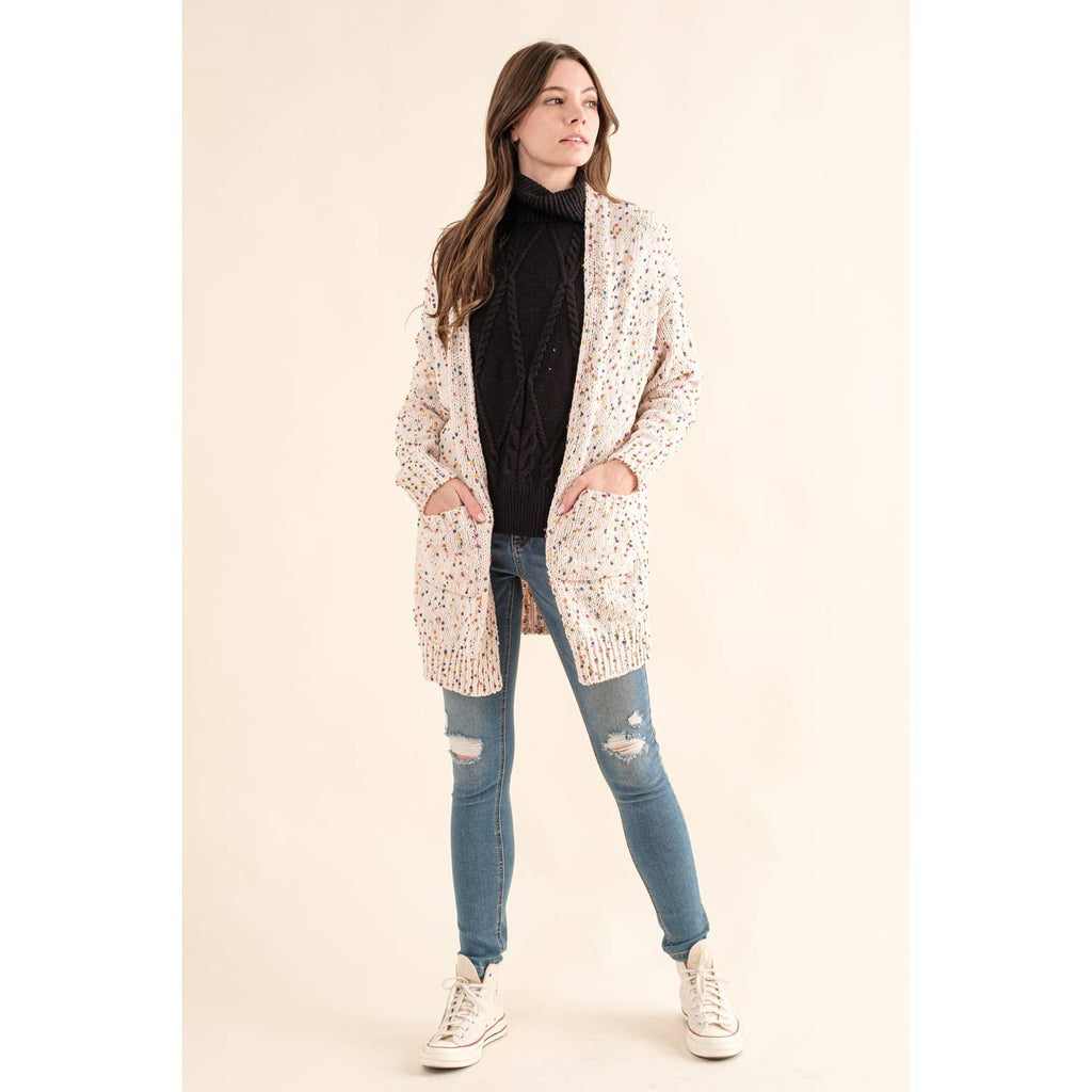 CARDIGAN W RAINBOW POPCORN SPECKLES