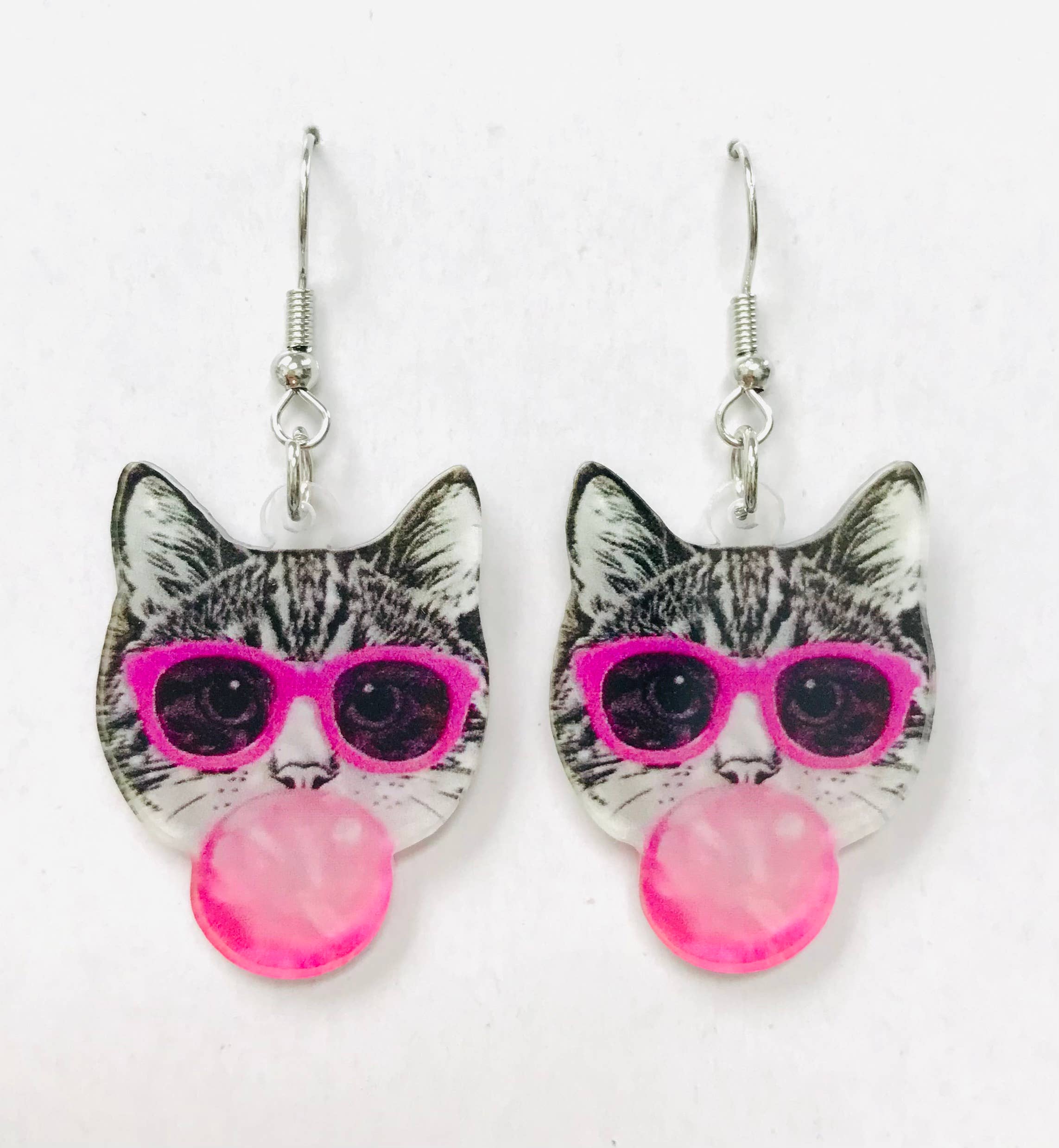 Acrylic Bubble Gum Cat Earrings