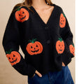 HALLOWEEN PUMPKIN APPLIQUE BUTTON FRONT KNIT CARDIGAN