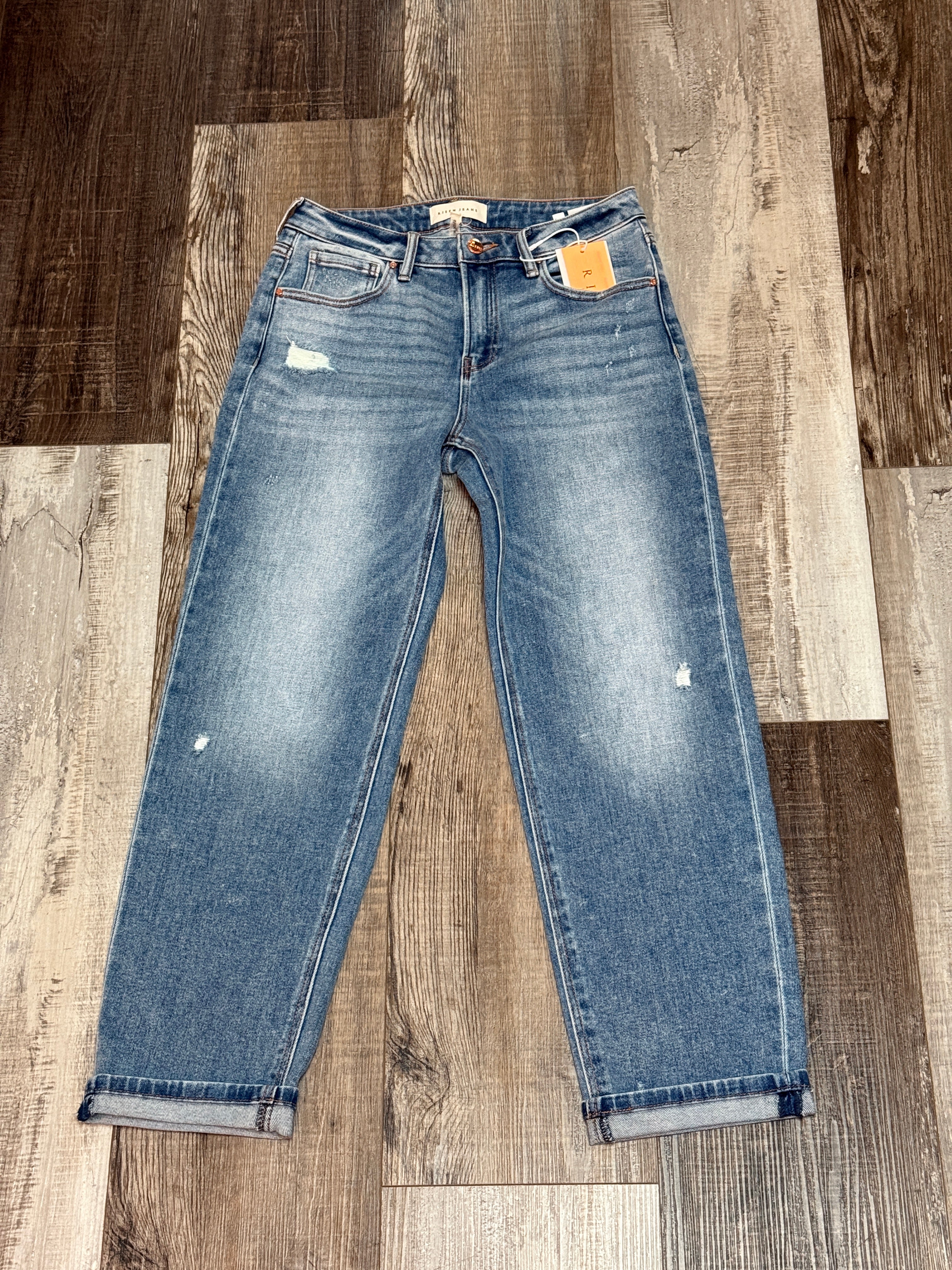 Risen High Rise Ankle Boyfriend Distressed Jeans