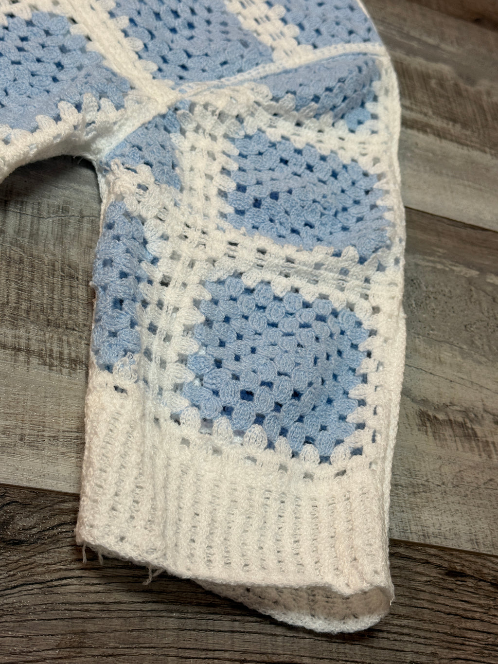 Blue & White Square Pattern Crochet Top