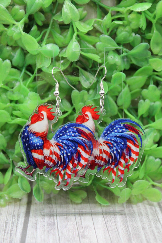 Patriotic Rooster Dangle Earrings