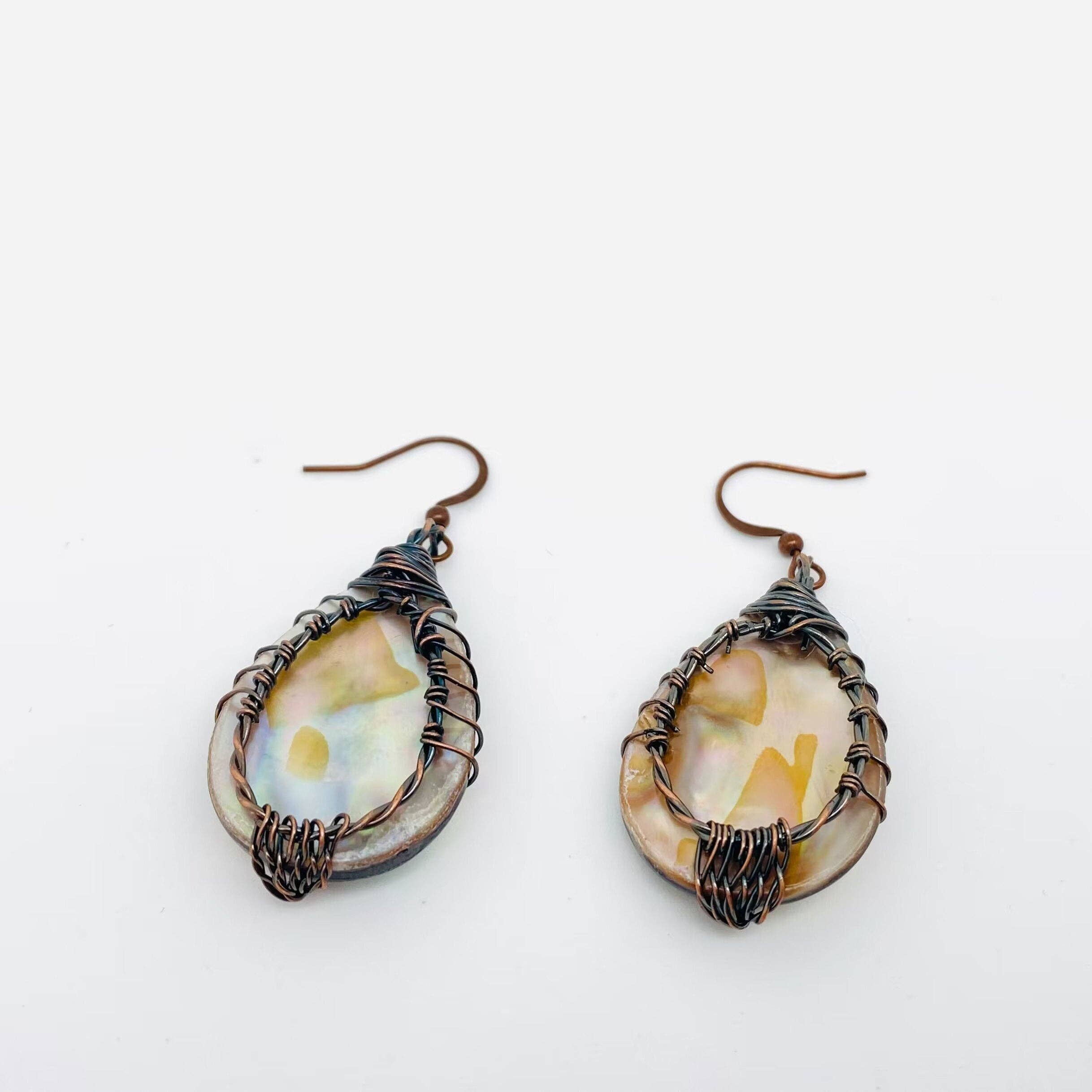 Tree of Life Wrapped Shell Drop-Shaped Charm Earrings