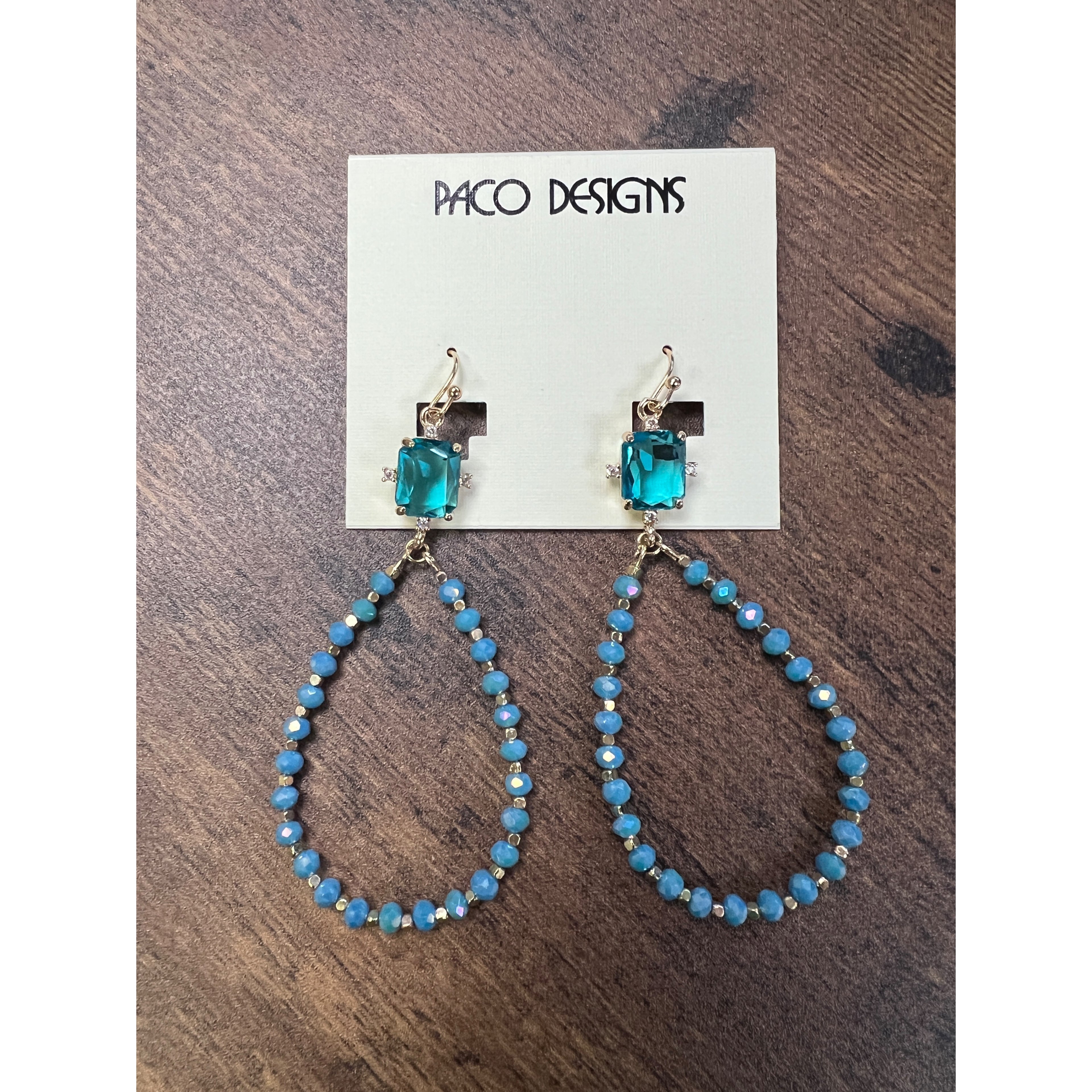 Gold Gem Top Beaded Teardrop Earrings