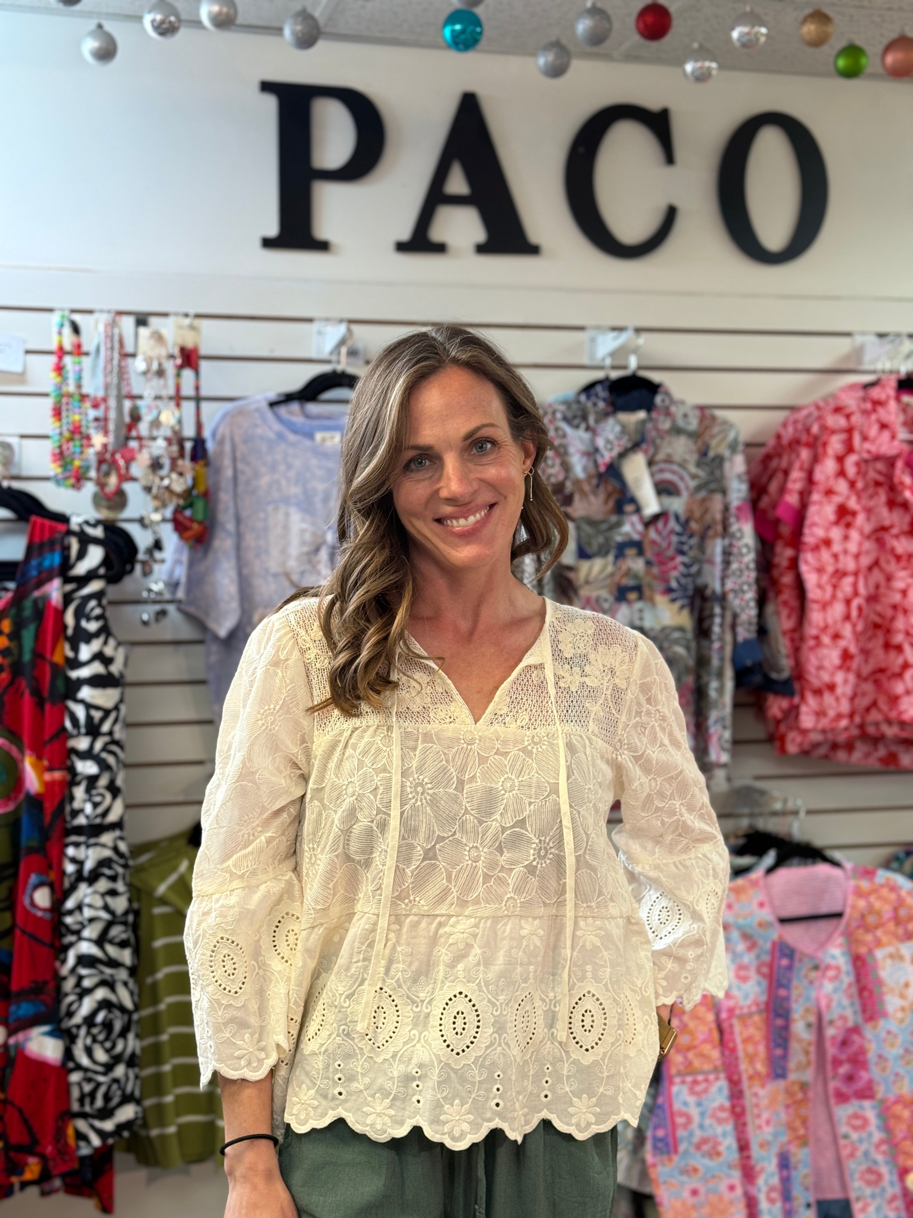 Cream Lace Floral Boho Top