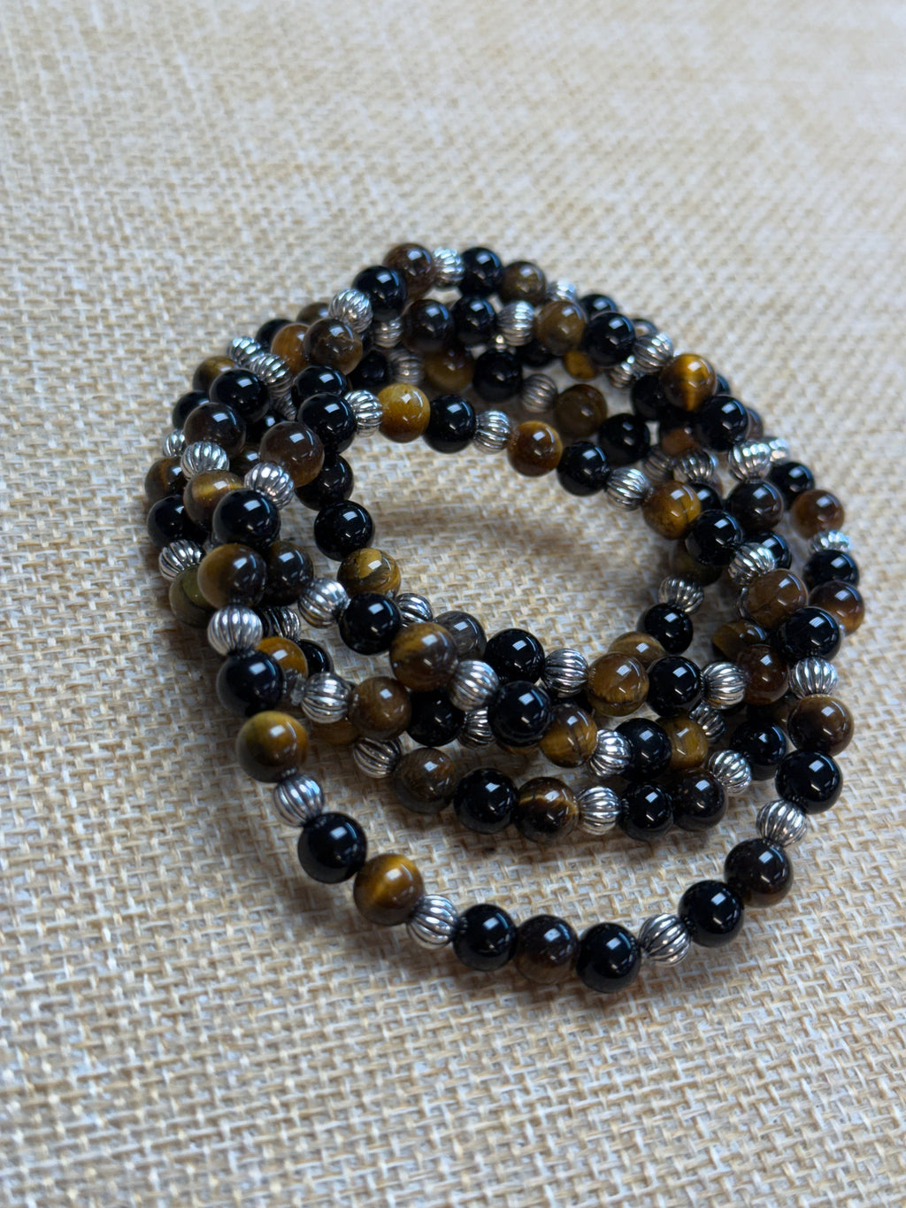 Tigers Eye & Onyx Beaded Bracelet