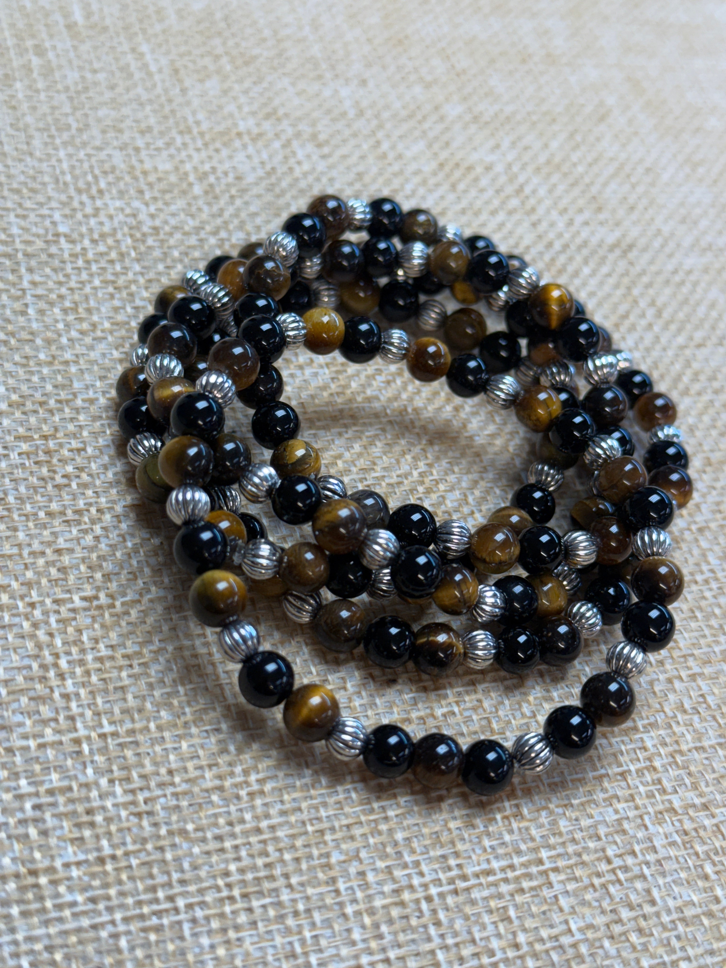 Tigers Eye & Onyx Beaded Bracelet